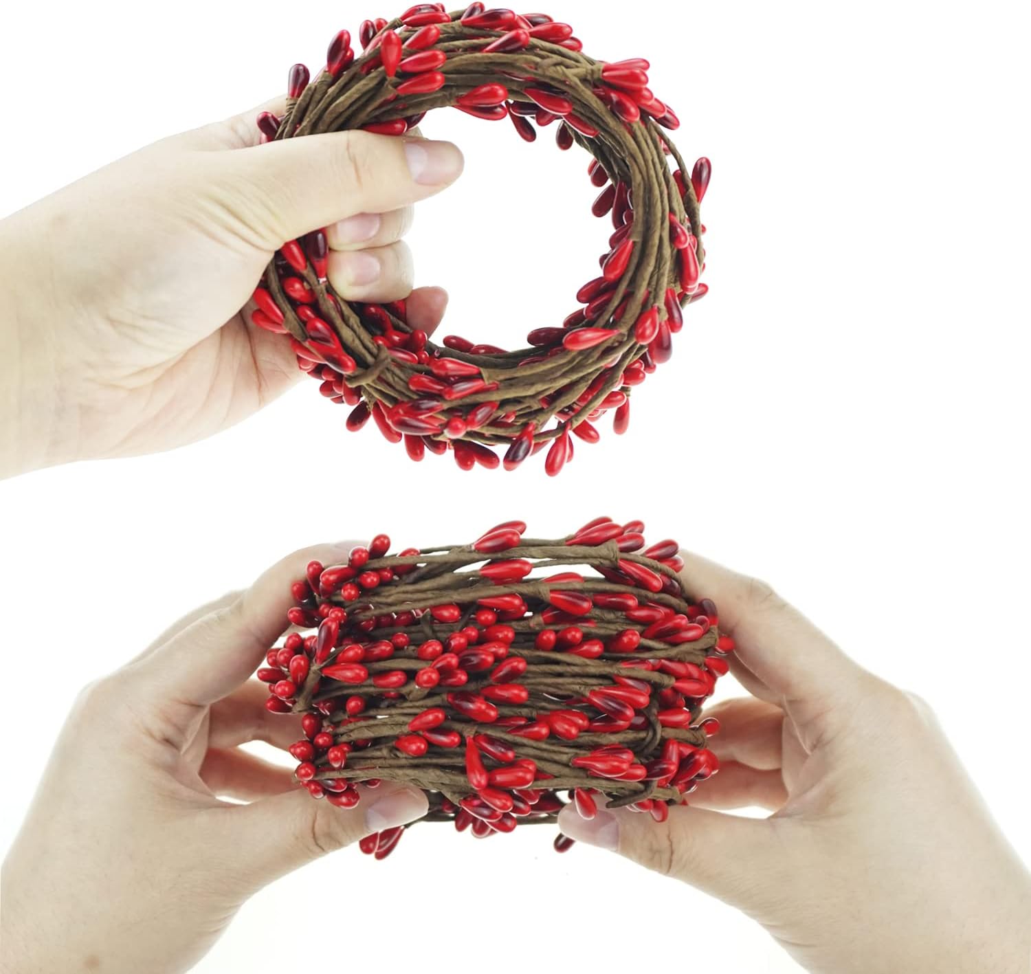 Saktopdeco Red Pip Berry Garland Artificial Red Berry Wreath Holly Berries Stamens Candle Rings for Christmas Ornament Floral Craft Decoration