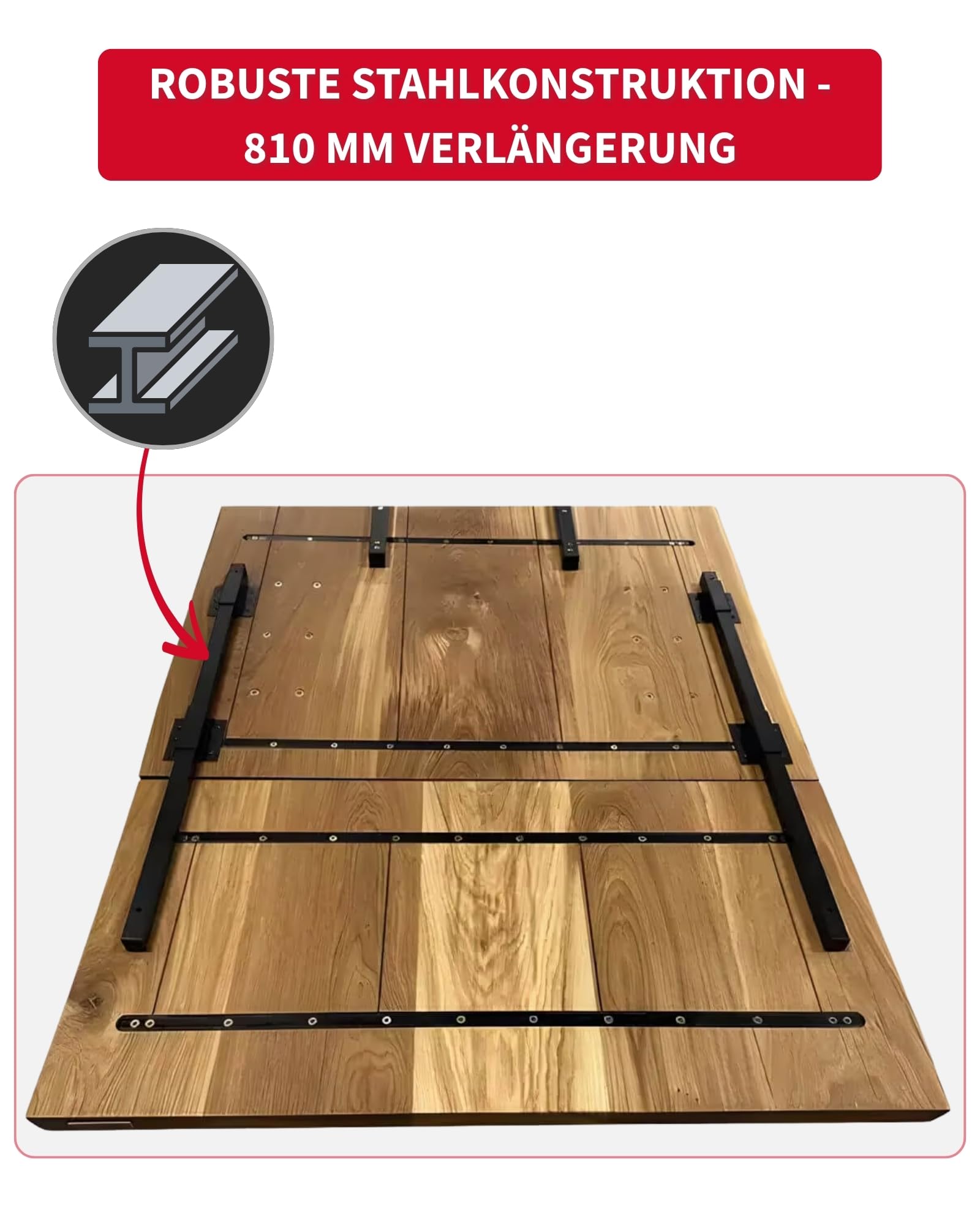 Gedotec Tischverlängerung 810 mm - 2 Stück Tischplattenverlängerung inkl. Befestigungsmaterial - Stahl schwarz matt - Verlängerung Esstisch aus Stahl, Tisch-Erweiterung für unter die Tischplatte