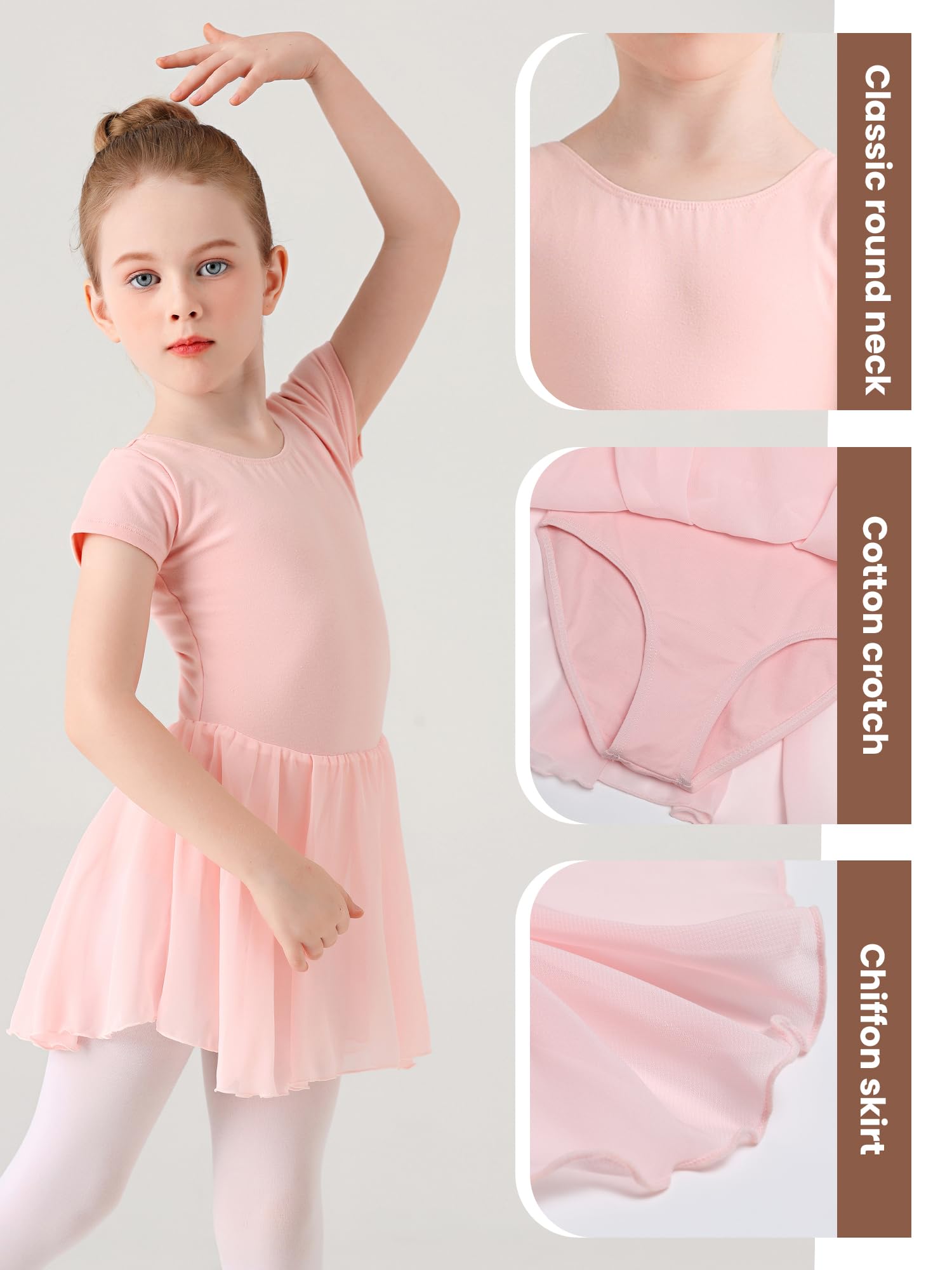 Vestido de Ballet para niña Manga Corta algodón Clásico Ballet Traje de Gimnasia Leotardo con Falda 2-11 AñOs