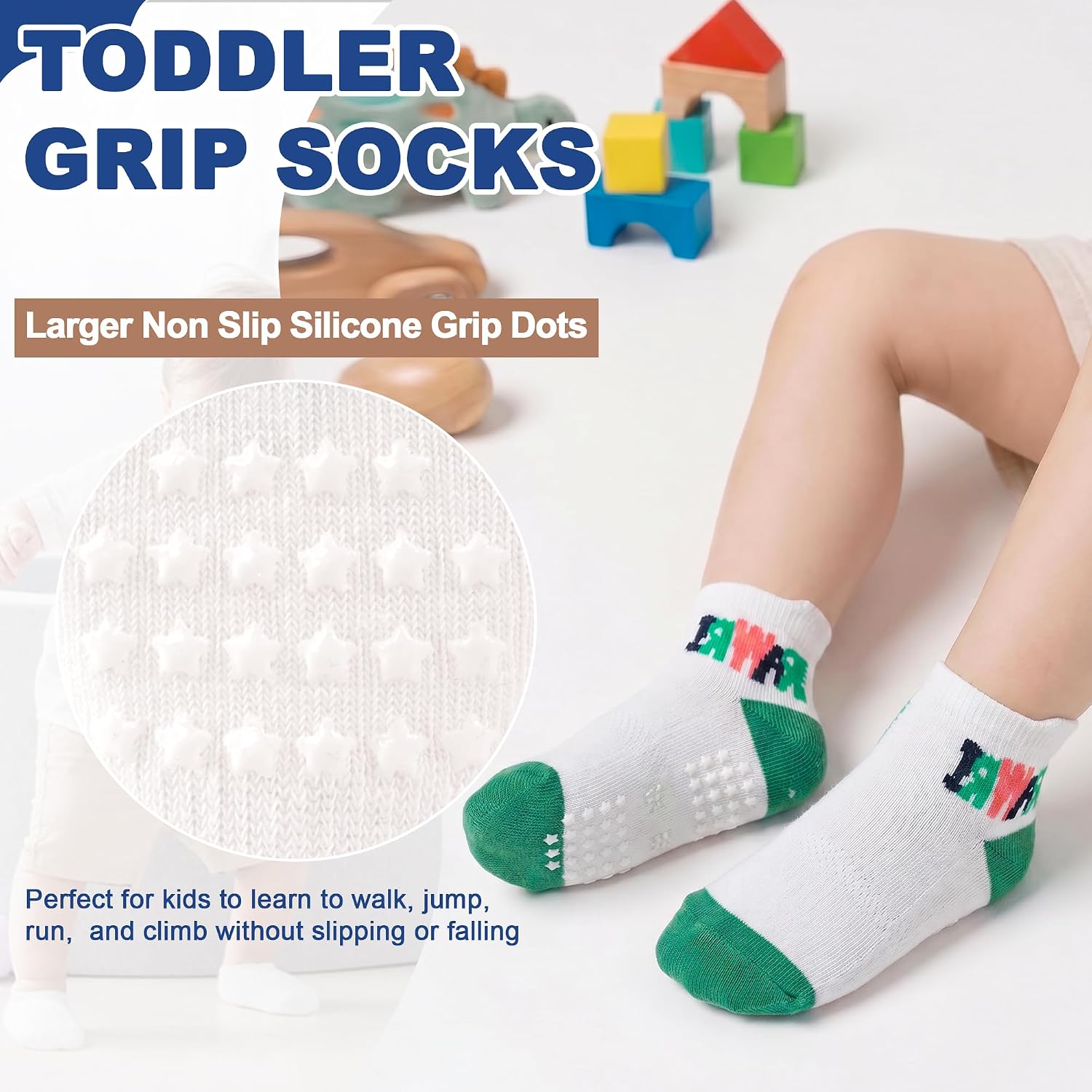SkiBeaut Toddler Socks with Grips, 12 Pairs Kids Non-Slip Grippers Baby Boys Girls House Socks for Age 0-7