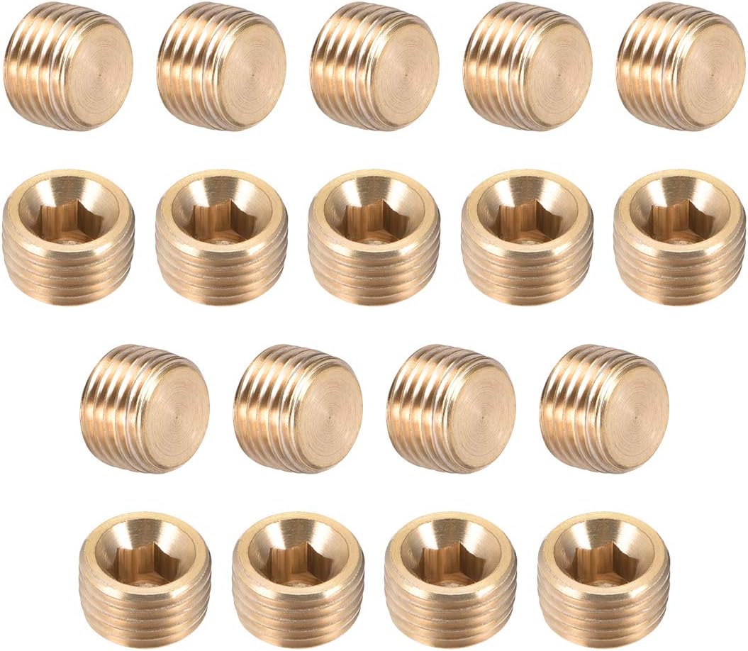 uxcell Brass Hex Socket Pipe Fitting, G1/8 Male Thread Hose Adapter Connector, for Garden Pipe Pneumatic Solenoid Valve, 20Pcs