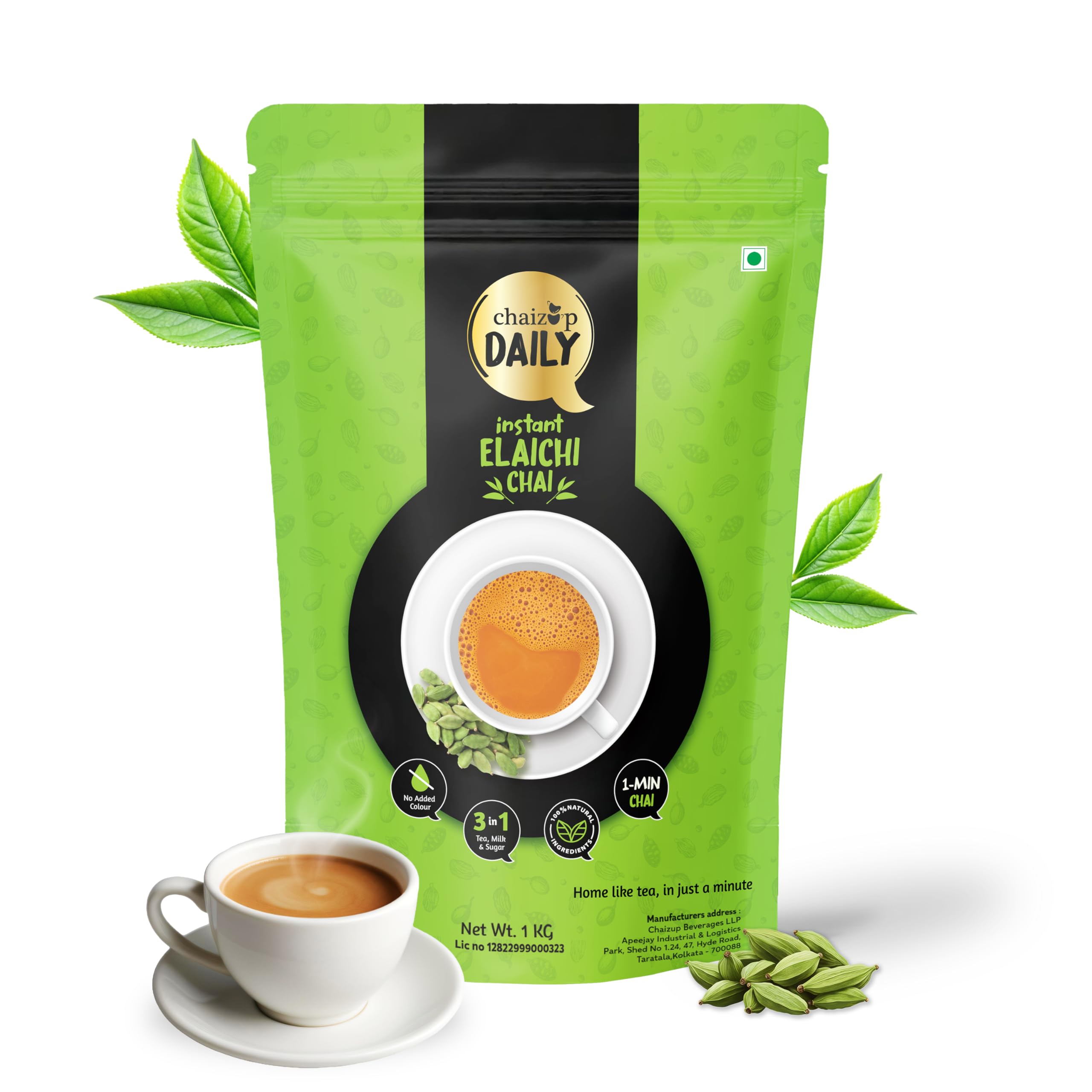 Chaizup Daily 1 Min Instant Elachi Tea Premix - 1kg Poly | Elachi Flavours | Approx. 72 Servings | 1kg