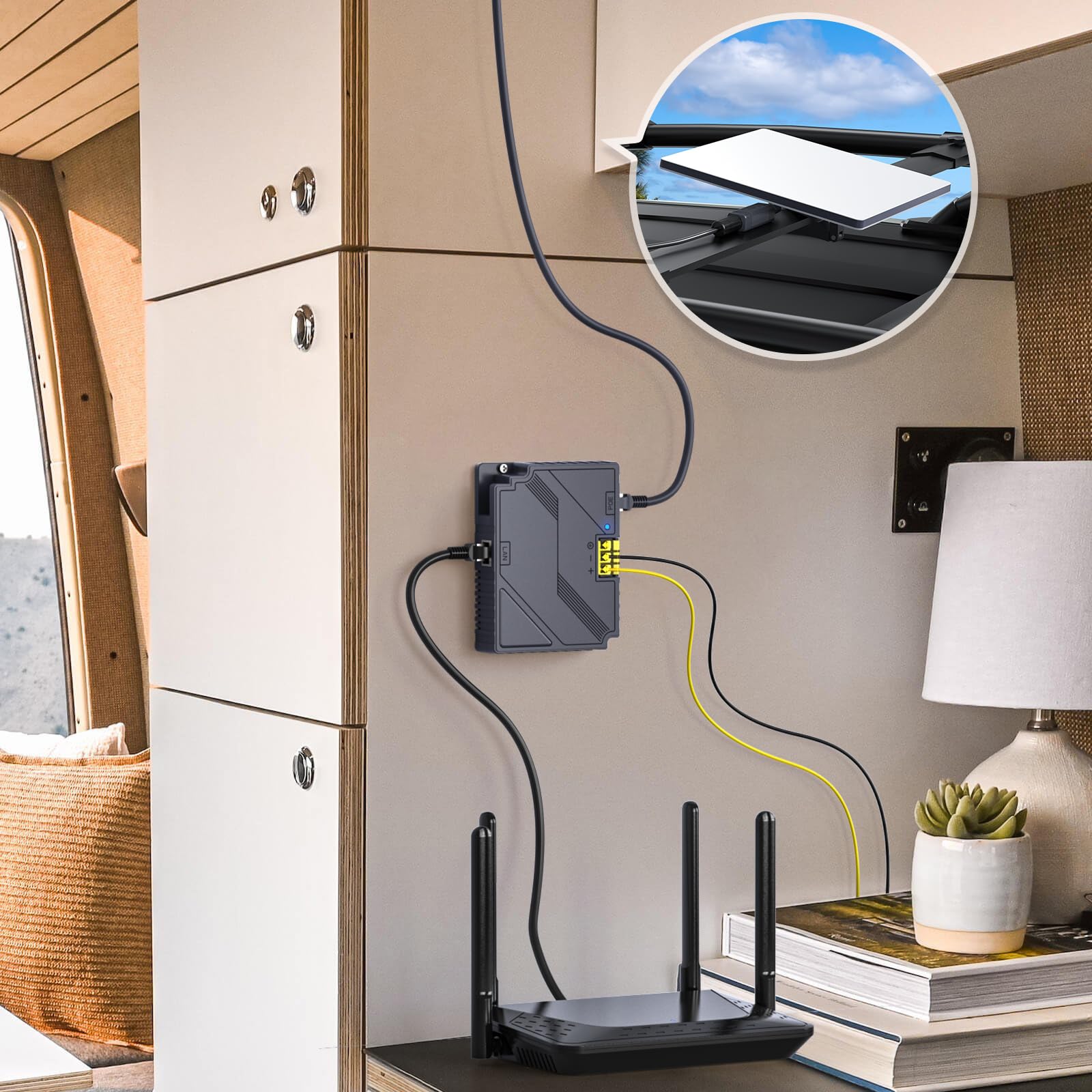 XLTTYWL Starlink, mini iniettore Poe, 150 W, 2 in 1 GigE, protezione passiva ed ESD, kit di conversione Star Link 12 V, con adattatore splitter DC e RJ45 DC 9-36 V/150 W per Starlink Mini Dishy