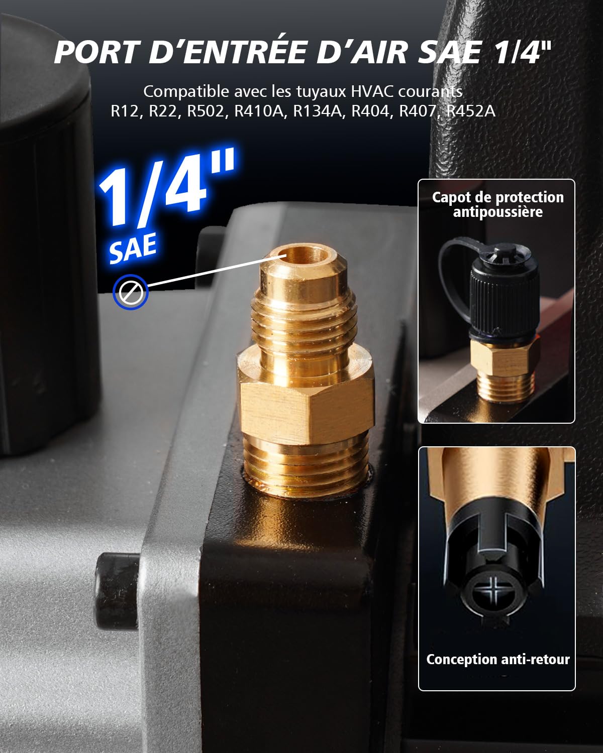 Pompe à Vide 3 CFM 1/4 HP avec Manomètre & Tuyaux pour R12 R22 R502 R134A R404 R407 R452A Kit Pompe à Vide Monostade pour Climatisation Auto, Transformation Alimentaire et Réfrigération Commerciale