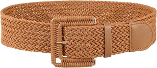 JASGOOD Women Wide Woven Belt for Dresses Rattan Waist Belt Braided Boho Belt with Square Buckle