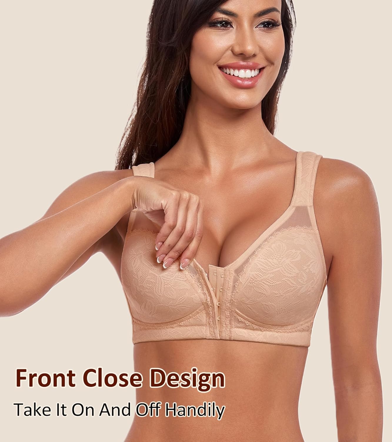 HACI Women's Front Closure Posture Bra Everyday Full Coverage Back Support Wireless Non Padded - Image 2