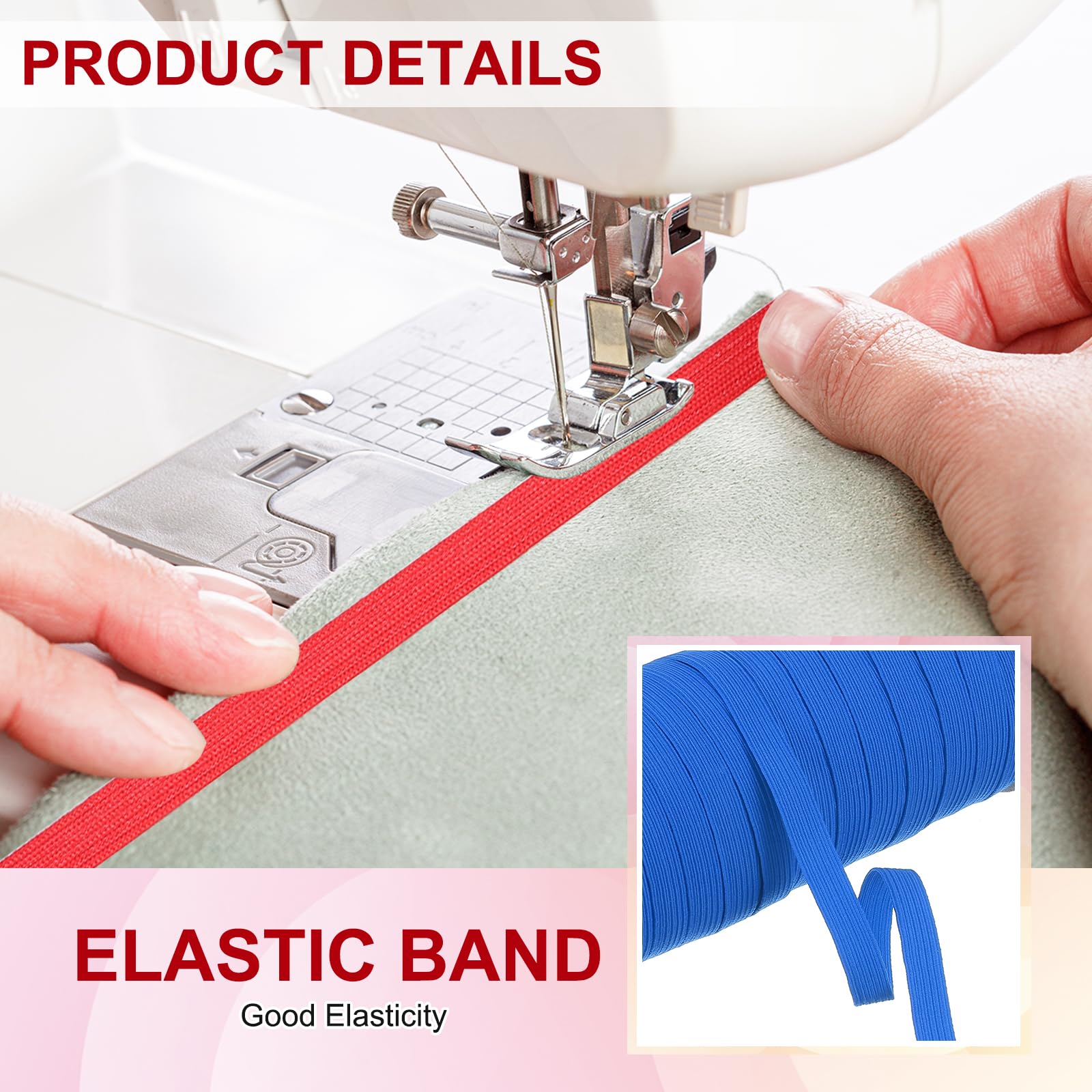 PATIKIL Elastic Bands 10mm x 45 Meters, Polyester Flat Elastic Cord Stretch Strap for Sewing Crafting DIY Light Blue - Image 4