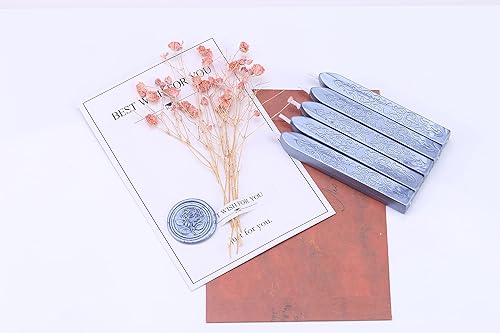 Miniatura 3 de Yoption 5 varillas de cera de sellado azul metálico, tótem antiguo manuscrito de fuego con mechas para sello de cera (azul metálico)