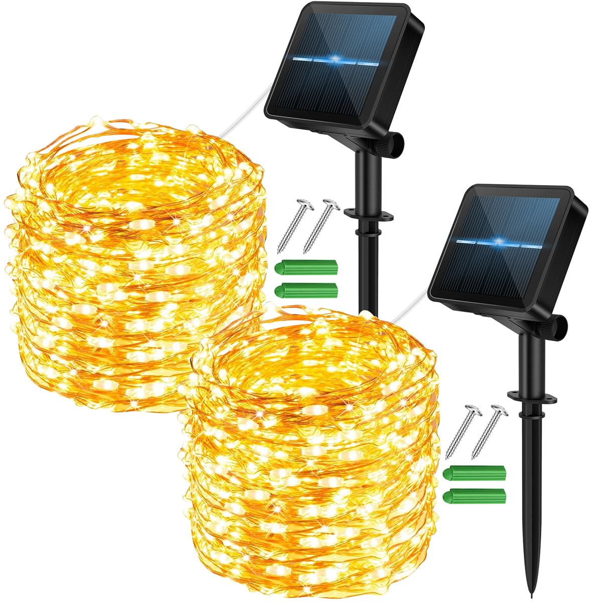Micocali Warm White Solar Fairy Lights Outdoor,2Pack 12M/40Ft 120Led Solar Garden Lights With 8 Modes Waterproof Copper Wire Decorative String Light For Yard, Party, Wedding, Patio (Warm White)