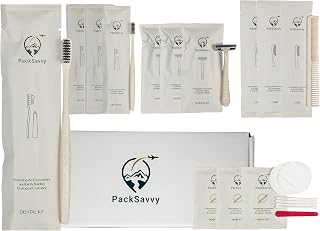 PackSavvy Travel Size Toiletries | 12 Piece Box | Sets of 3 | Disposable Toothbrush, Razor, Comb and Cotton Swabs Set | Travel Essentials | Air bnb Essentials