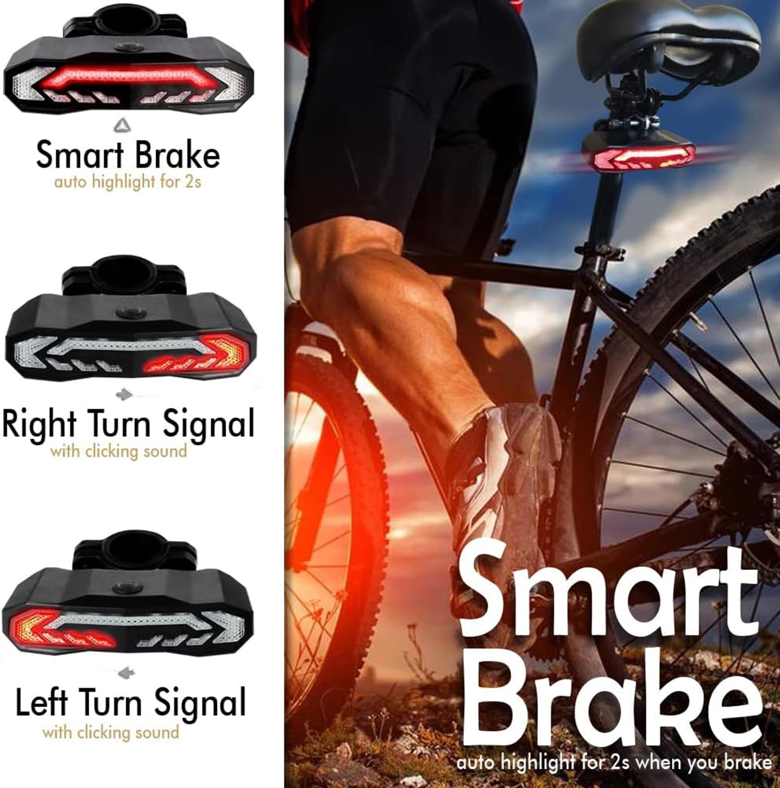 Fiets Achterlichten Afstandsbediening Turn Signal led, USB Oplaadbare