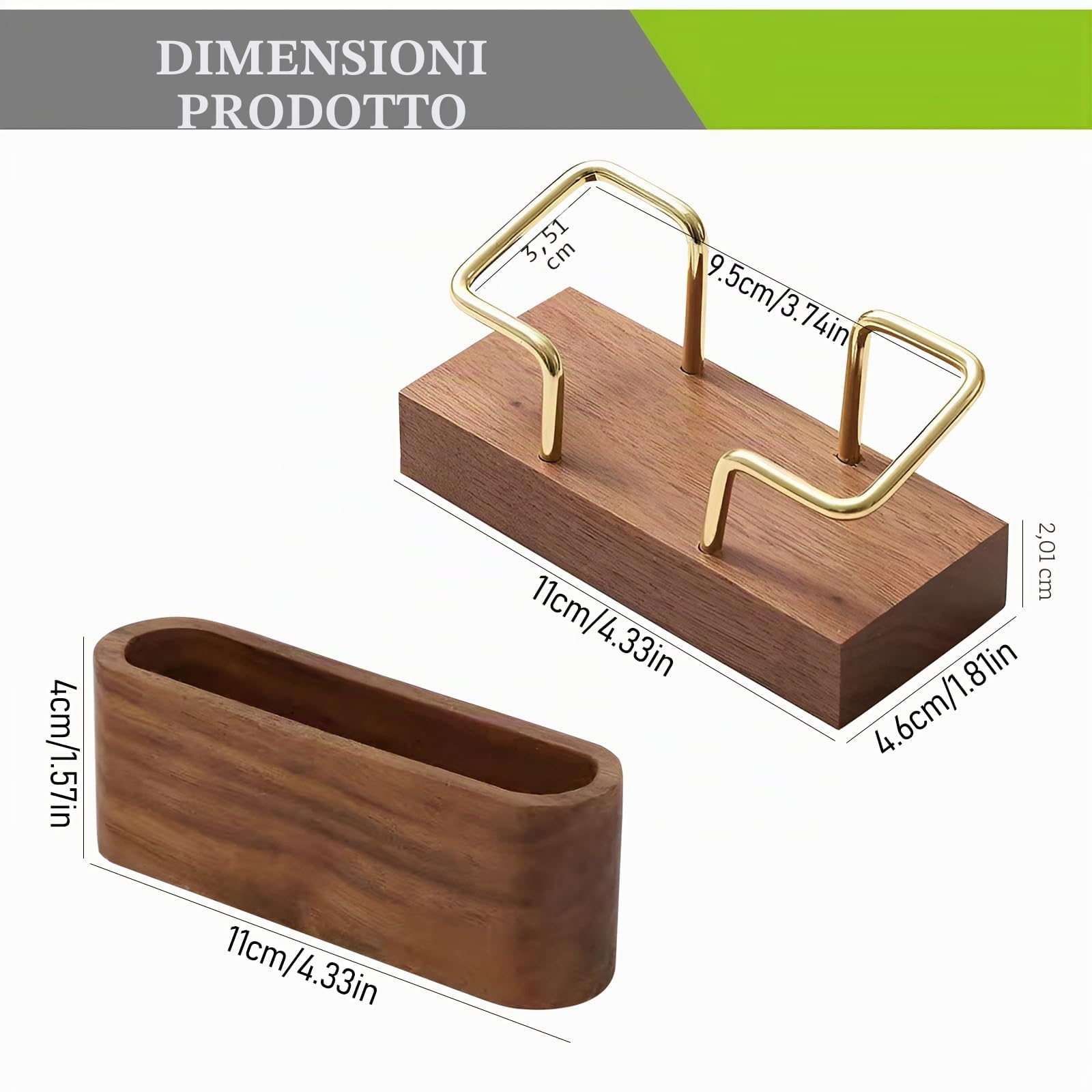 Porta biglietti da visita in legno Set da 2 supporti da scrivania con telaio in metallo dorato