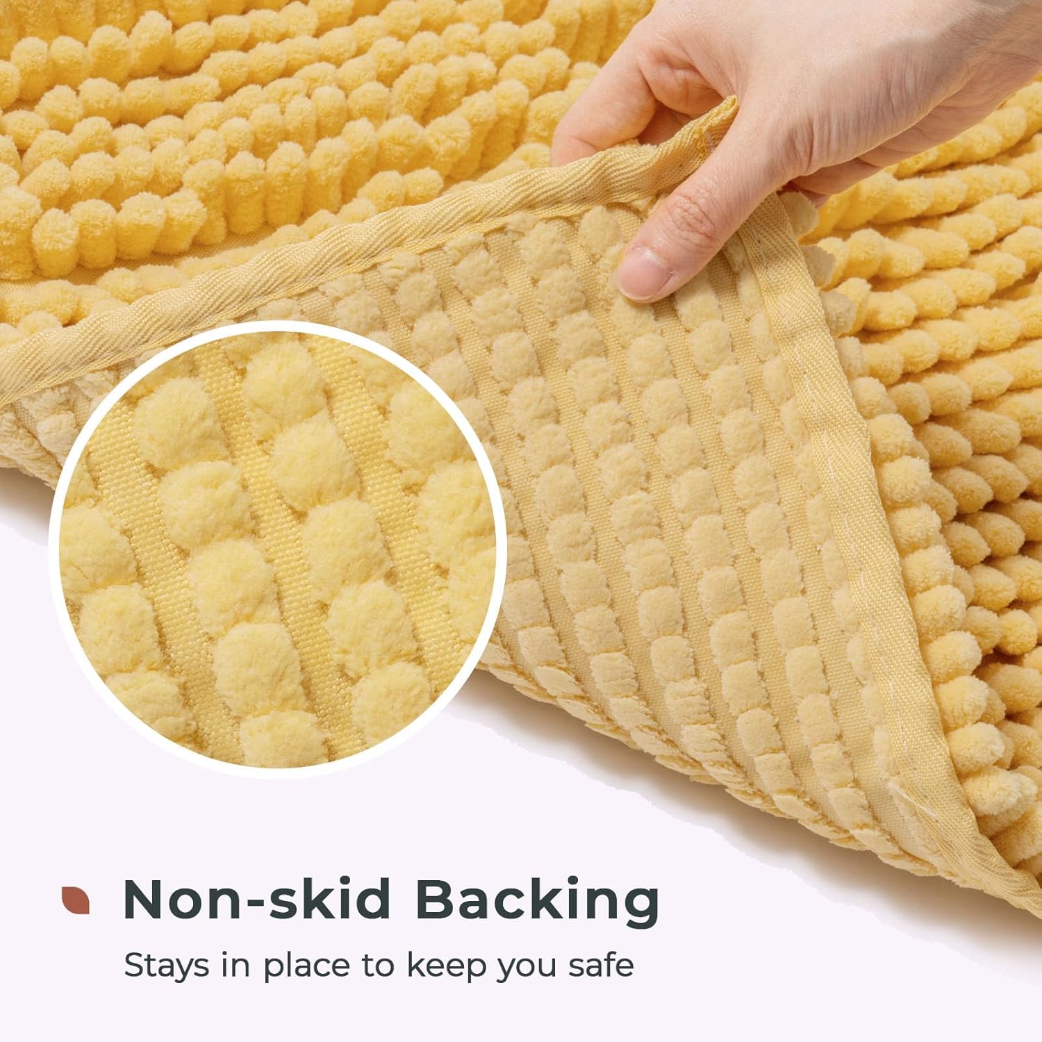 FRESHMINT Chenille Bathroom Rugs Mat 24"x17", Non-Slip Bath Mat for Bathroom Floor & Bathtub, Washable Soft Shower Shag Bath Rugs, Durable Fluffy Thick Water Absorbent Microfiber Shower Mat, Yellow - Image 5