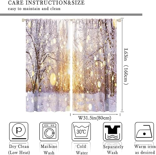 Miniatura 2 de Cortinas opacas para el día de la nieve de invierno, hermoso bosque, amanecer, día de nieve, paisaje, decorativo, impreso, sala de estar,