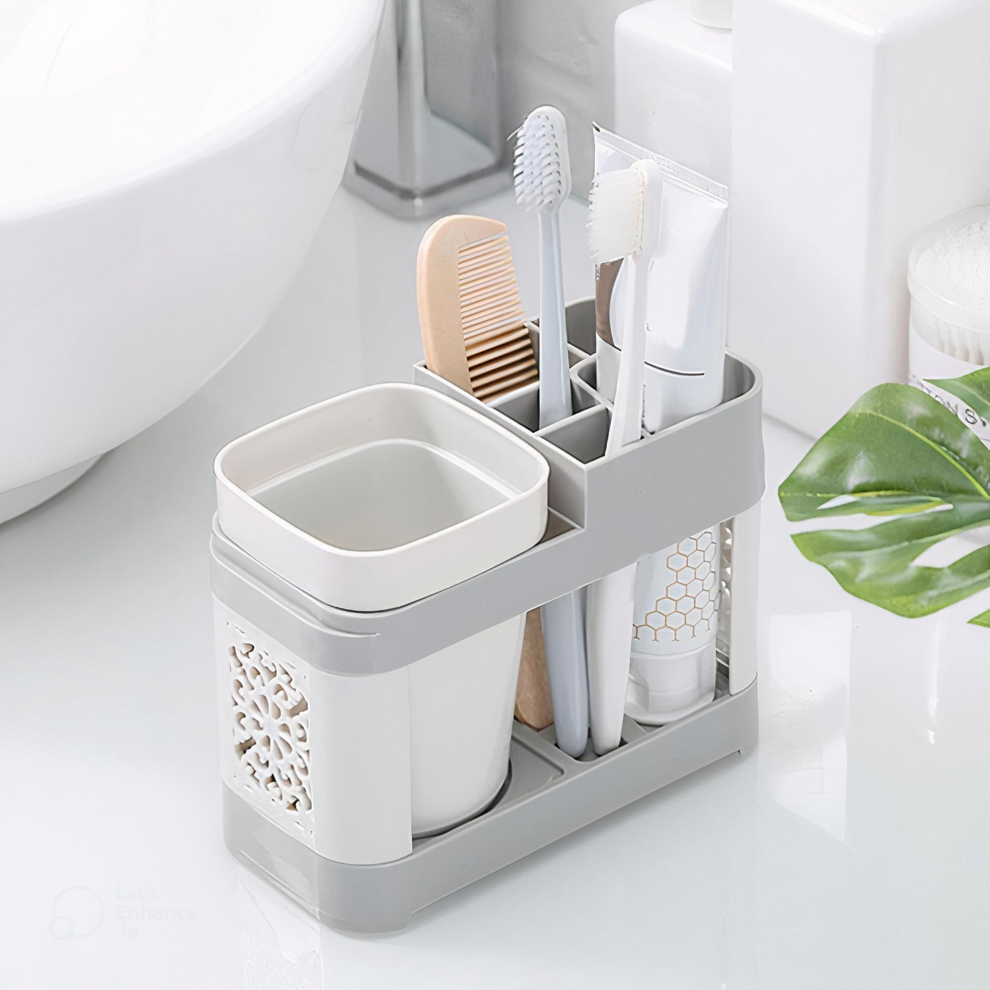 Wolpin Toothbrush Holder Plastic Stand for Toothpaste, Comb, Brush, Cream, Lotion Kids Bathroom Cup Drain Waterproof Stand, Grey (B0C7CTW32D) Amazon Price History, Amazon Price Tracker