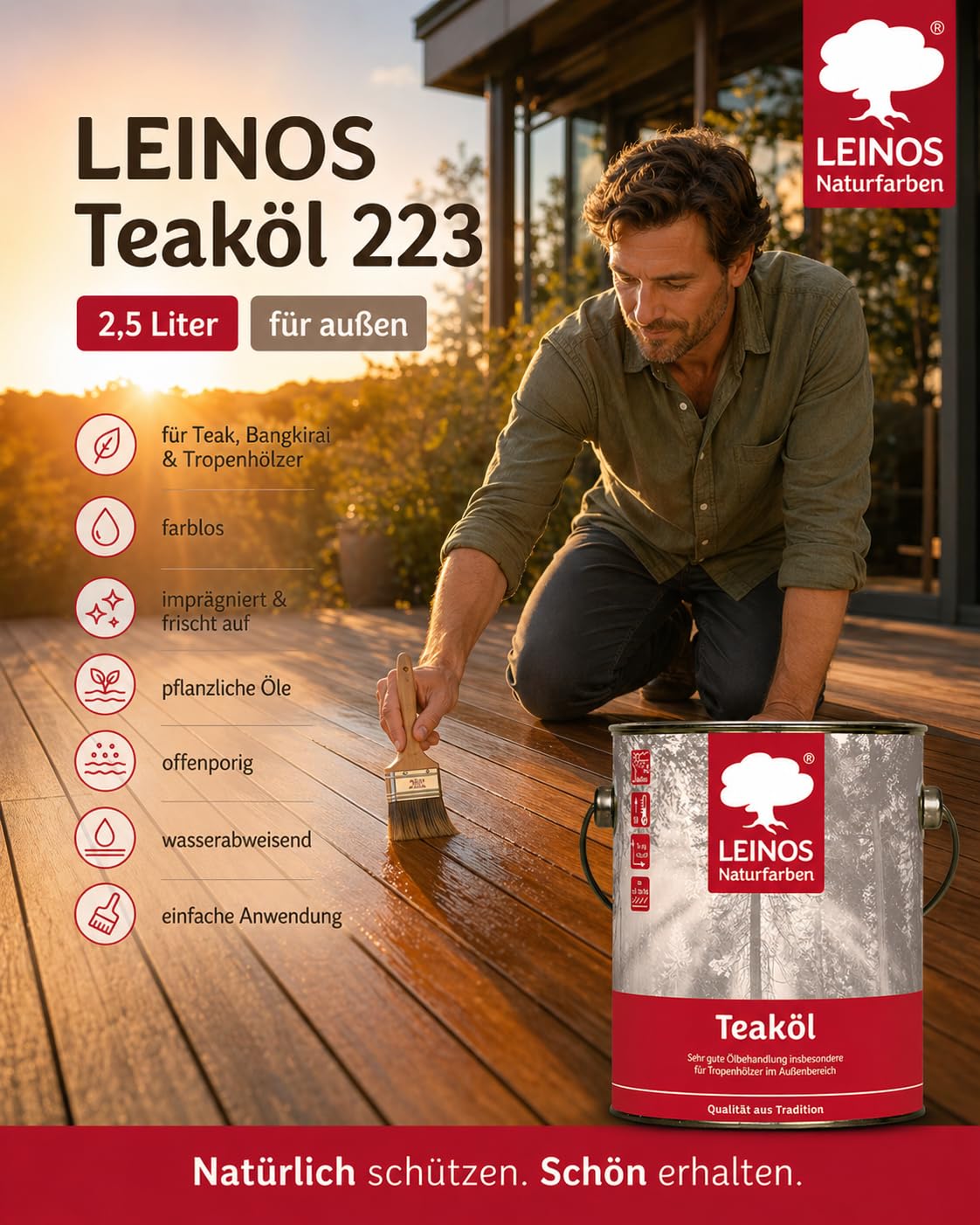 Leinos Nr. 223 teaköl para exterior 2,5 l