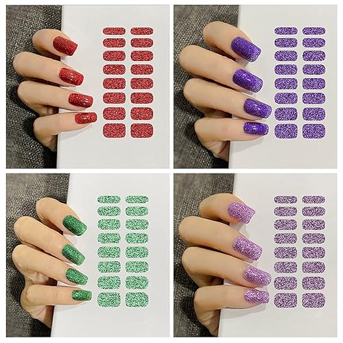 Miniatura 3 de 12 hojas de esmalte de uñas con purpurina, tiras de esmalte de uñas de color sólido, calcomanías de esmalte de uñas de envoltura completa,