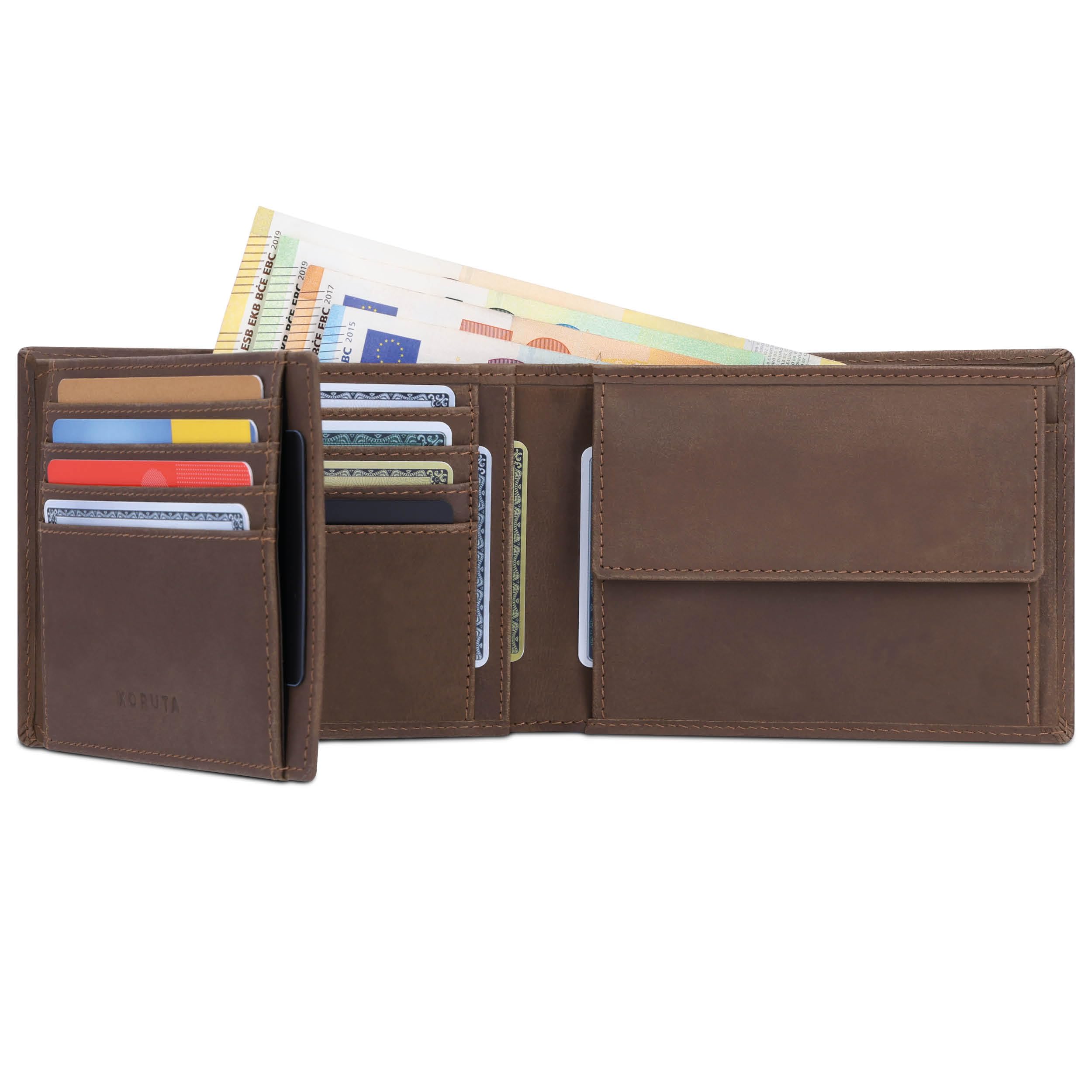 KORUTA KORUTAGeldbörse Herren Leder mit RFID Schutz I Echtleder Portemonnaie Groß I 13 Fächer I Geldbeutel für Männer I Brieftasche Wallet Portmonee aus echtem Leder
