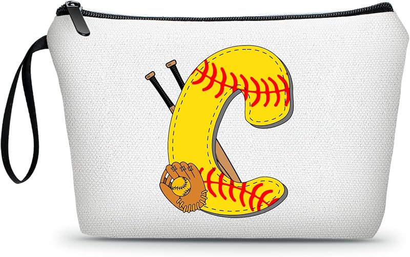 Necessaire de maquiagem ARIOSEY com estampa Softball, lona, zíper e alça, 20,07 cm x 5,08 cm x 16 cm, 1 unidade