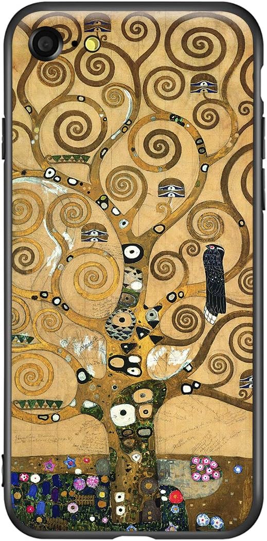Berkin ArtsCompatible with iPhone SE (2020)/ SE (2022) Case/iPhone 7 Case/iPhone 8 Case Silicone Cover with Screen Protector Khaki Aesthetic Fancy Blooming (Tree of Life by Gustav Klimt)
