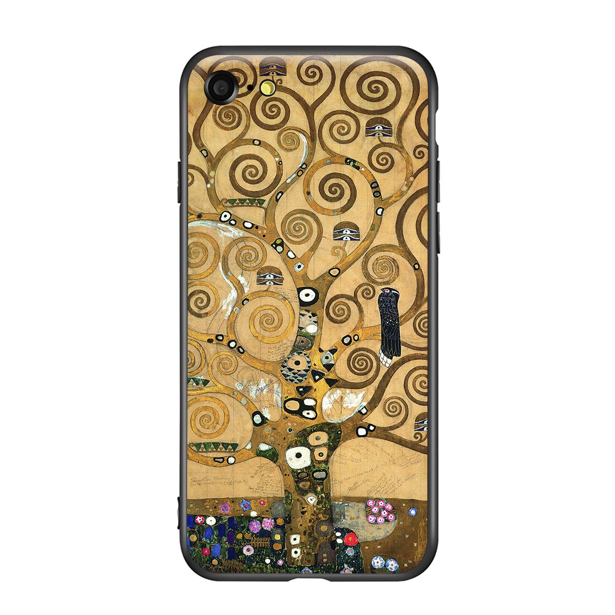 Berkin ArtsCompatible with iPhone SE (2020)/ SE (2022) Case/iPhone 7 Case/iPhone 8 Case Silicone Cover with Screen Protector Khaki Aesthetic Fancy Blooming (Tree of Life by Gustav Klimt)