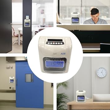 Auto-Align Employee Time Clock for Small Business, LCD Attendance Punch Clock Machine with 50 Time Cards, Paper Card Recorder with Ink Ribbon & Security Keys for Office Payroll Tracking, 1 Pcs