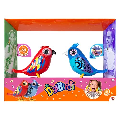 Bizak Digibirds pájaros interactivos Pack de Dos, Que cantan y silban