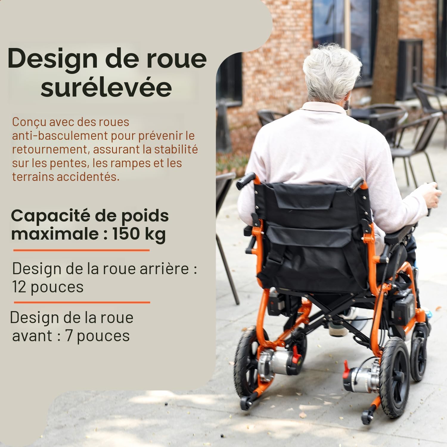 SuperHandy GoRide 2 Fauteuil roulant électrique, 150 kg, pliable | Seulement 19 kg; 2 moteurs sans balais de 250 W, rotation sur place, frein électromagnétique et design portable