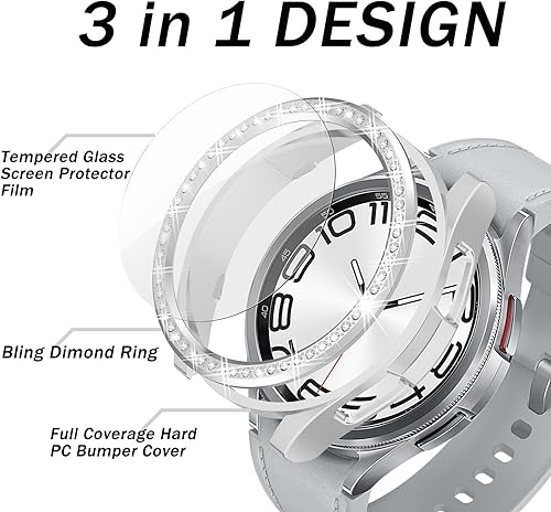 Miniatura 4 de Funda rígida de policarbonato 3 en 1 para Samsung Galaxy Watch 6 Classic de 1.612 pulgadas, 1 cubierta rígida de policarbonato de cobertura completa