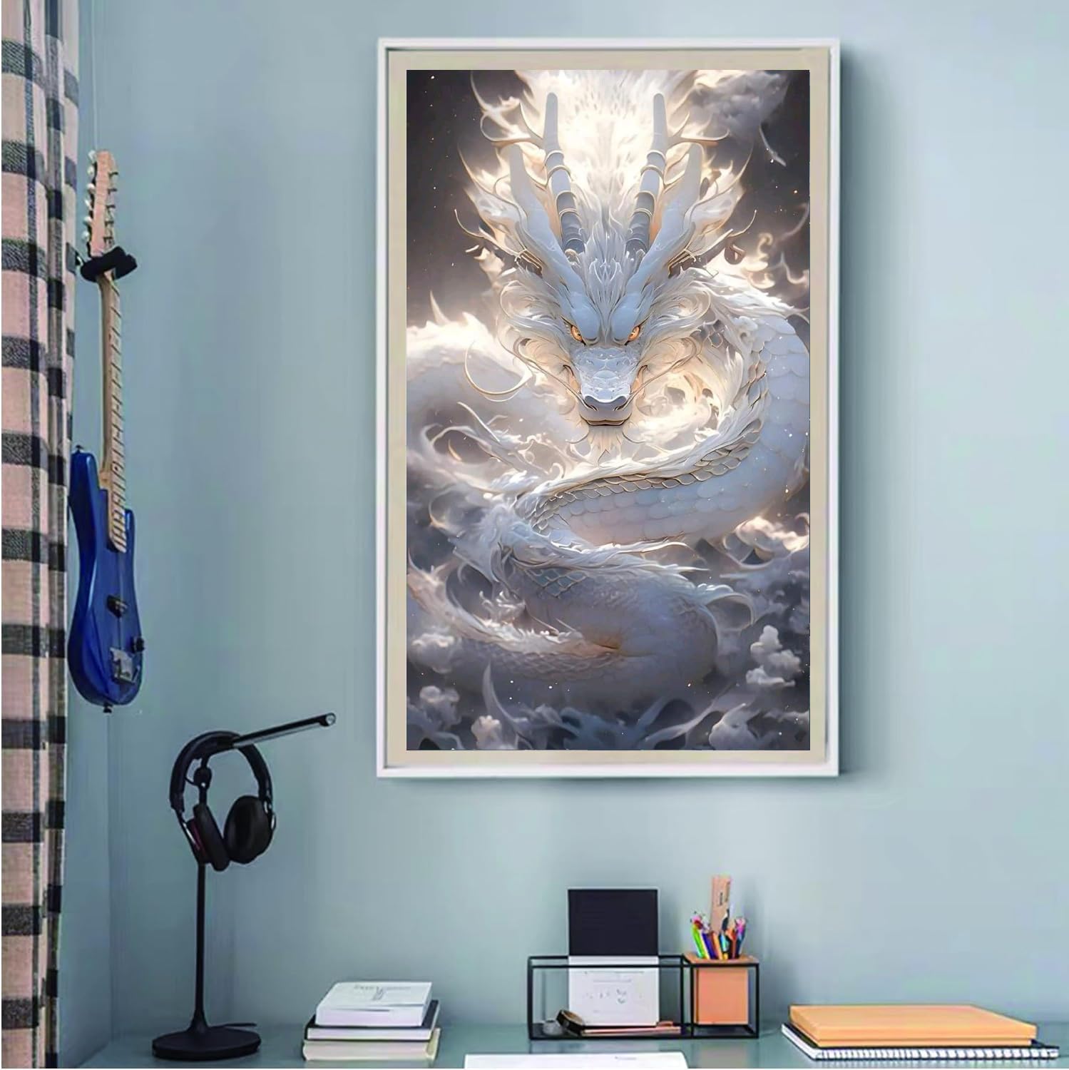 Benjenes Diamant-Malerei-Set – Weißer Drache, 35,6 X 35,6 Cm, 5D-Diamanten, Komplett Zum Selbermachen