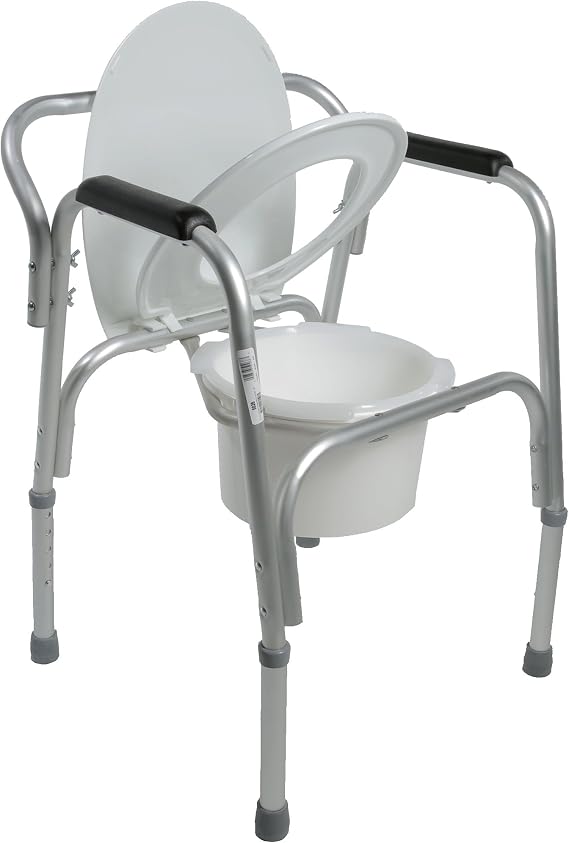 PCP Lightweight Bedside Commode with Pail and Removable Backrest, Silver Frost