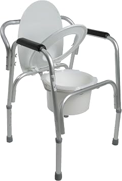PCP Lightweight Bedside Commode with Pail and Removable Backrest, Silver Frost