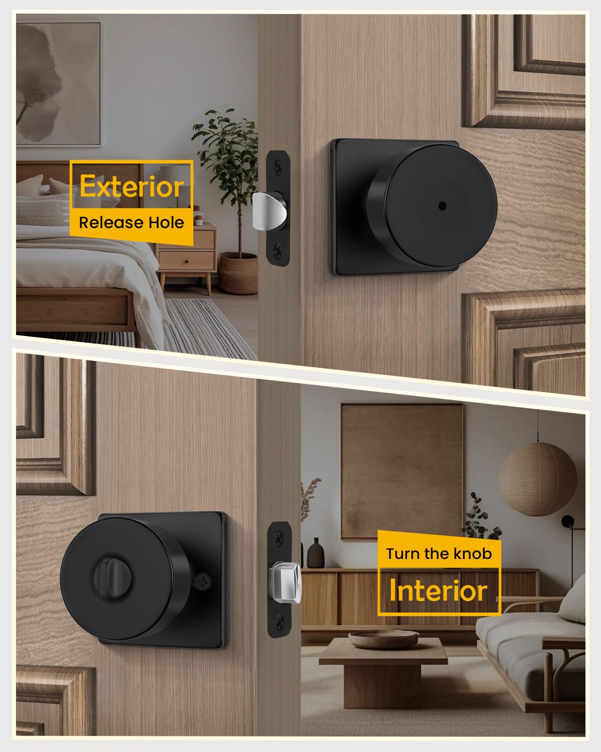 Black Door Knobs with Lock - 10 Pack -3