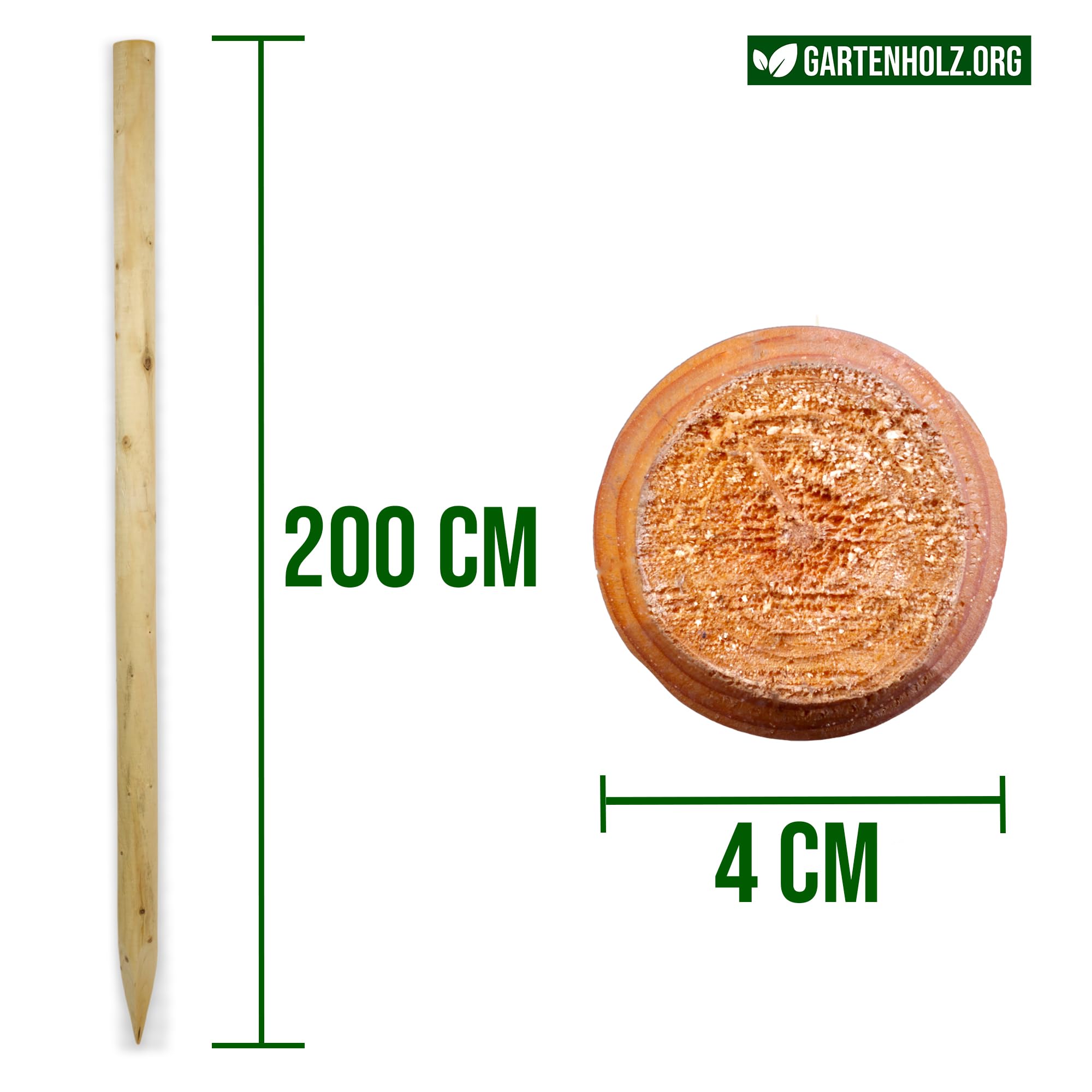Lot de 10 piquets ronds en bois naturel - 4 x 200 cm - En bois naturel - 100 à 200 cm de long - Pour jardin, clôture, plantes, agriculture et aménagement paysager