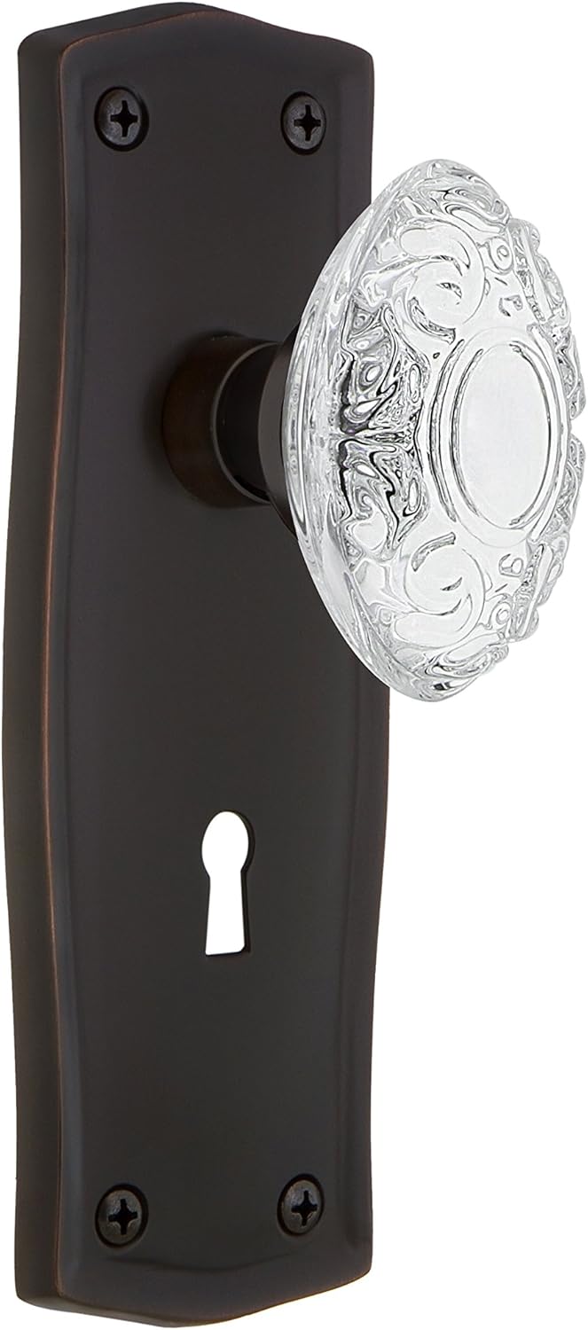 Nostalgic Warehouse 755217 Privacy Prairie Plate with with Keyhole Crystal Victorian Knob, 2.375", Polished Brass