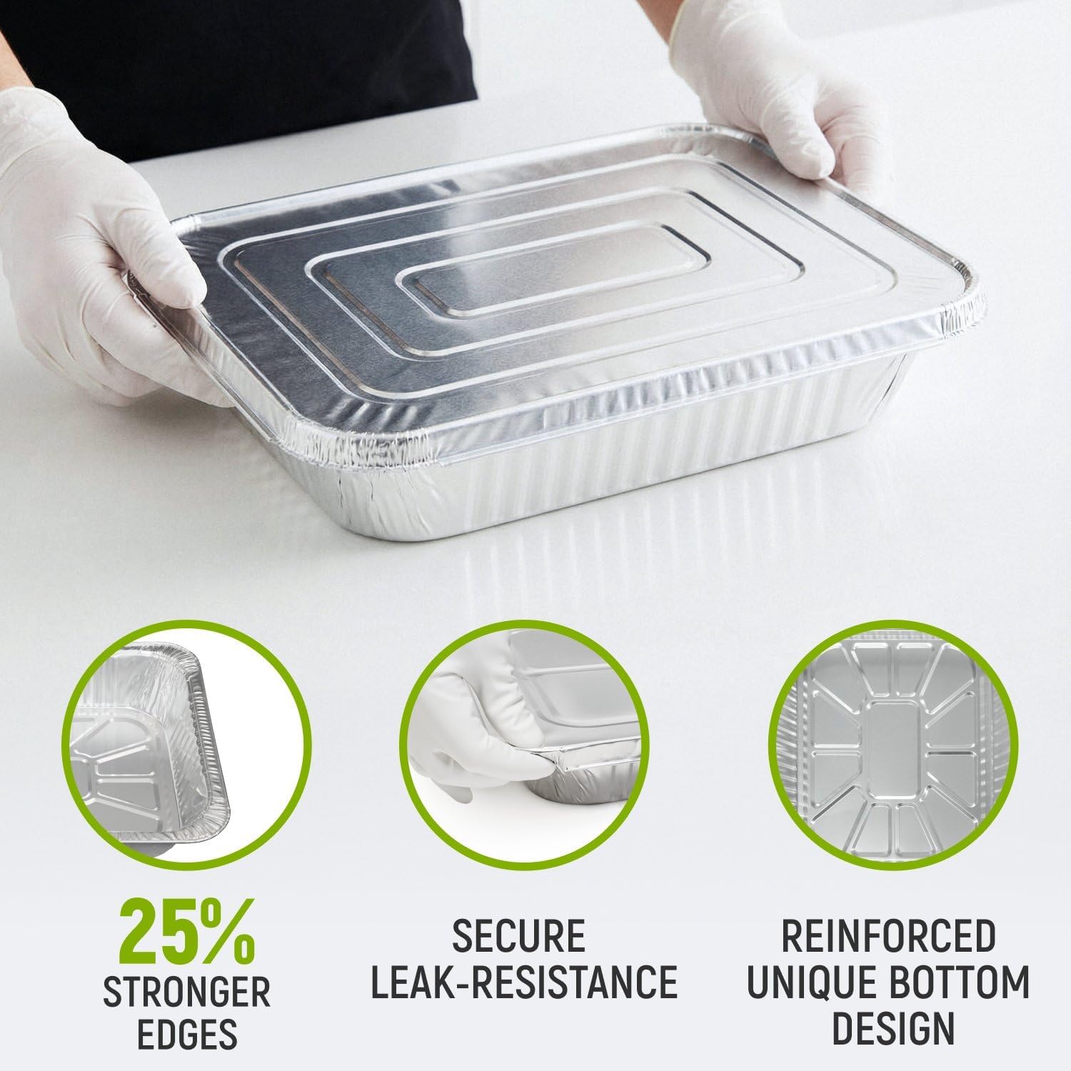 Aluminum Pans With Lids - 9" x 13" Half Size Foil Pans with Lids, Pack of 25 Pans and 25 Lids, USA-Made Disposable Aluminum Trays for Chafing Racks - Great for Cooking, Heating, Food Storing