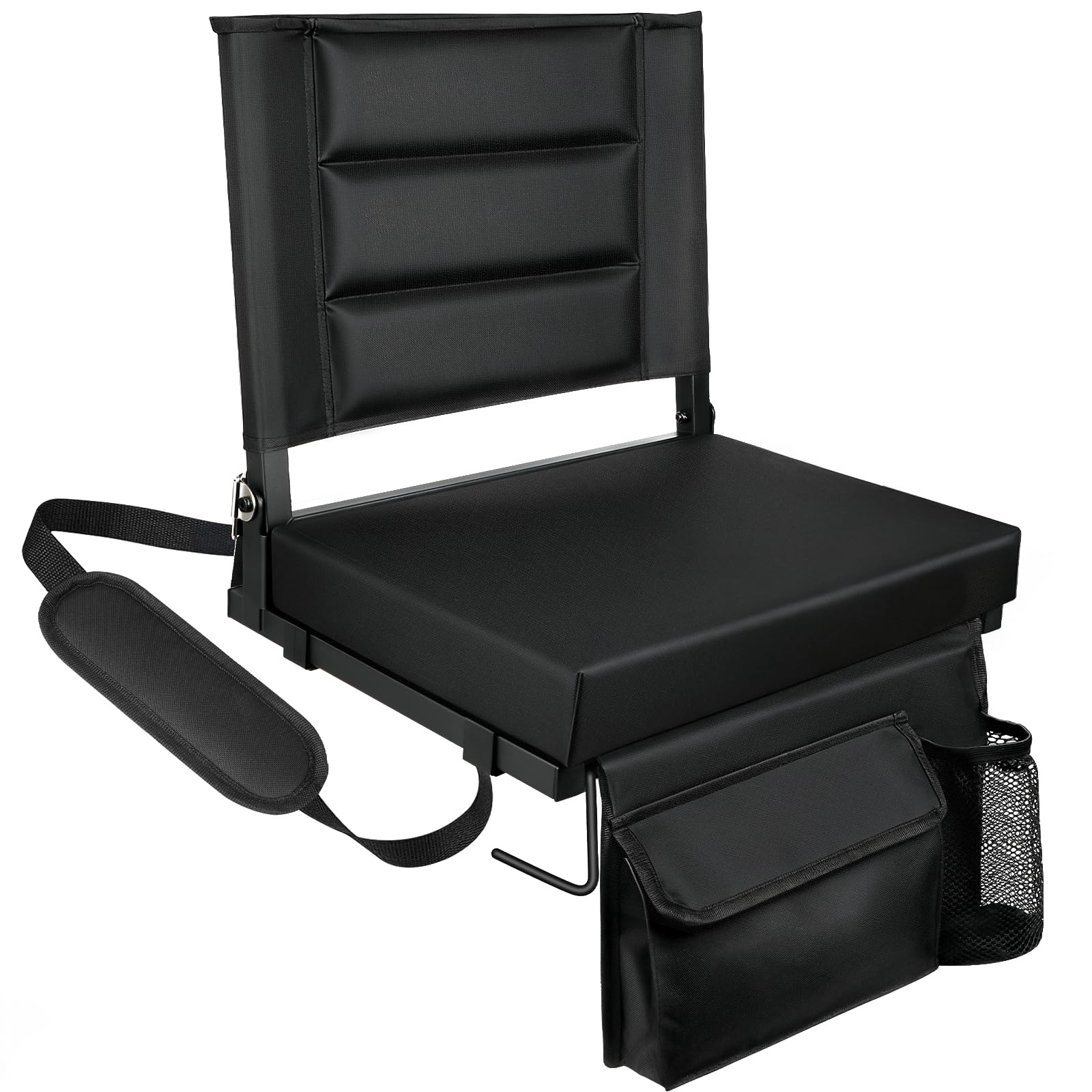 Photo 1 of LLEVTIC Stadium Seats with Back Support,Bleacher Chairs with Cushion, Portable Folding Stadium Chair with Removable Cushion and Large Pocket for School Events Sports Game(Black)