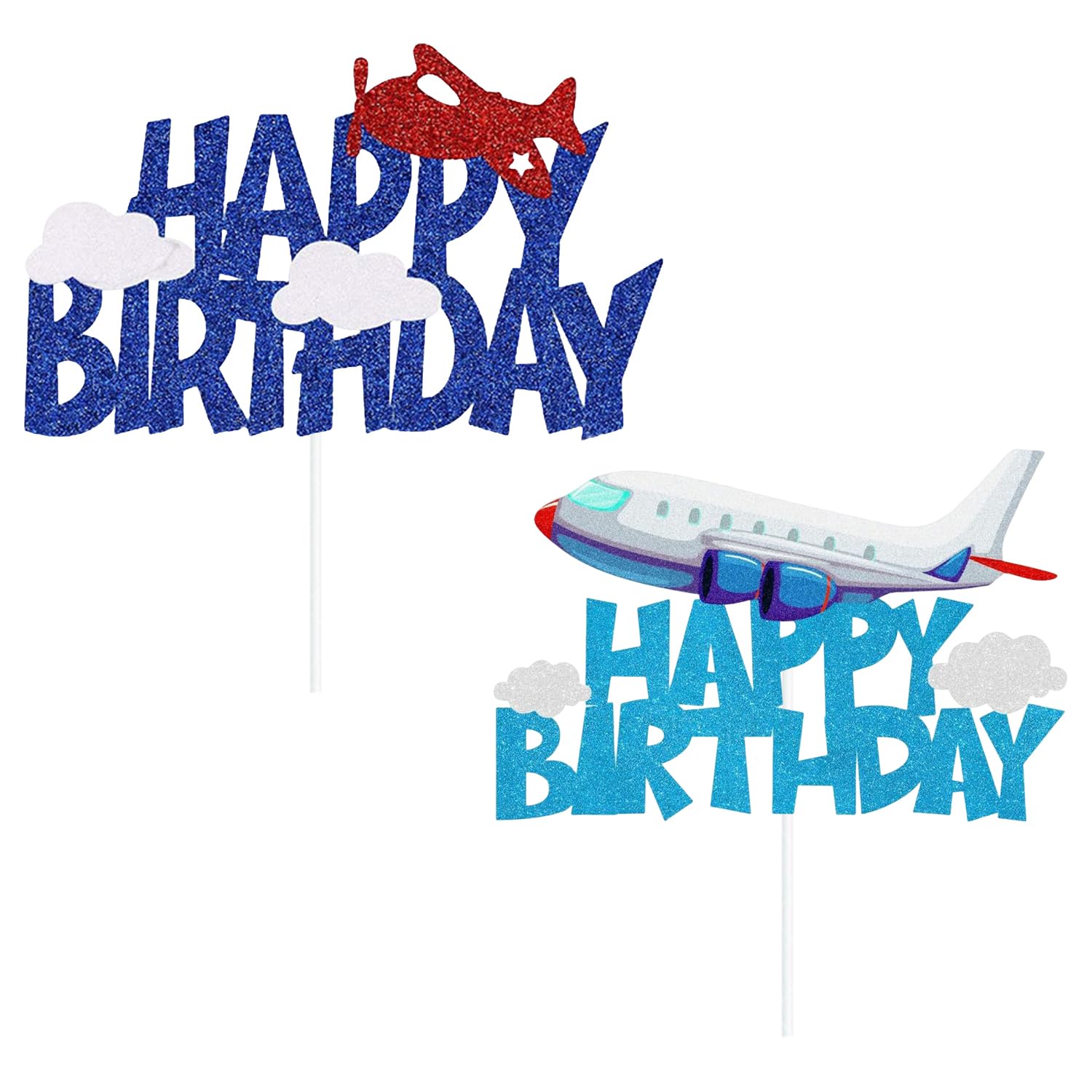 Nidhfg Dark Blue 2 Pieces Of Airplane Theme Card Insertion, Birthday Cake Card Insertion, Children's Birthday Party Supplies, Cake Decorations.