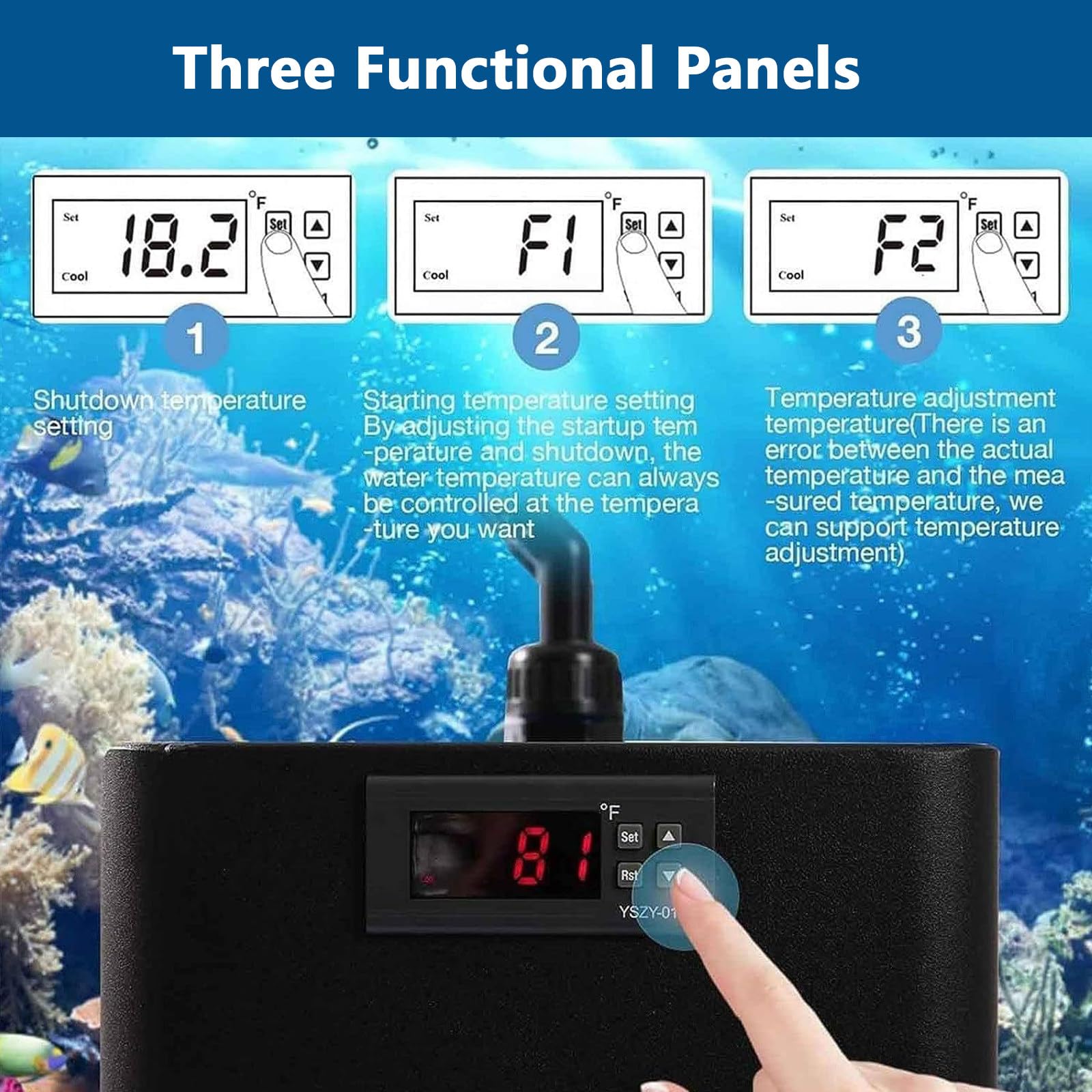 Refroidisseur d'eau plongeant froid pour hydroponie, solution de refroidissement réglable efficace pour aquariums et poissons, capacité de 500 L