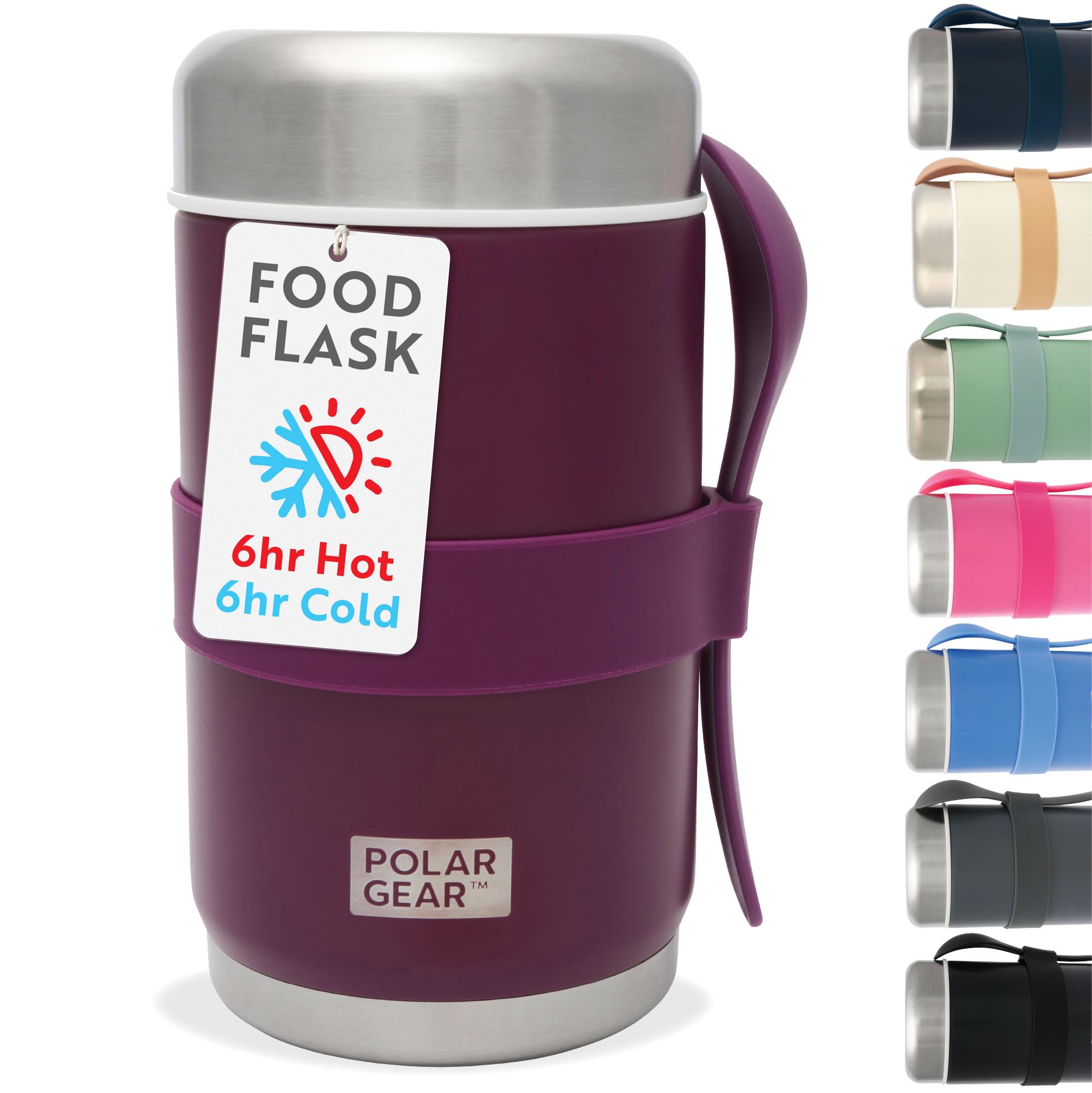 Polar Gear Grape 520Ml Insulated Food Flasks For Hot Food – Double-Wall Stainless Steel Hot Food Flask With Spoon – Thermal Lunch Box Keeps Meals Drinks Hot Or Cold For 6 Hours – Leakproof Soup Containers (Grape)