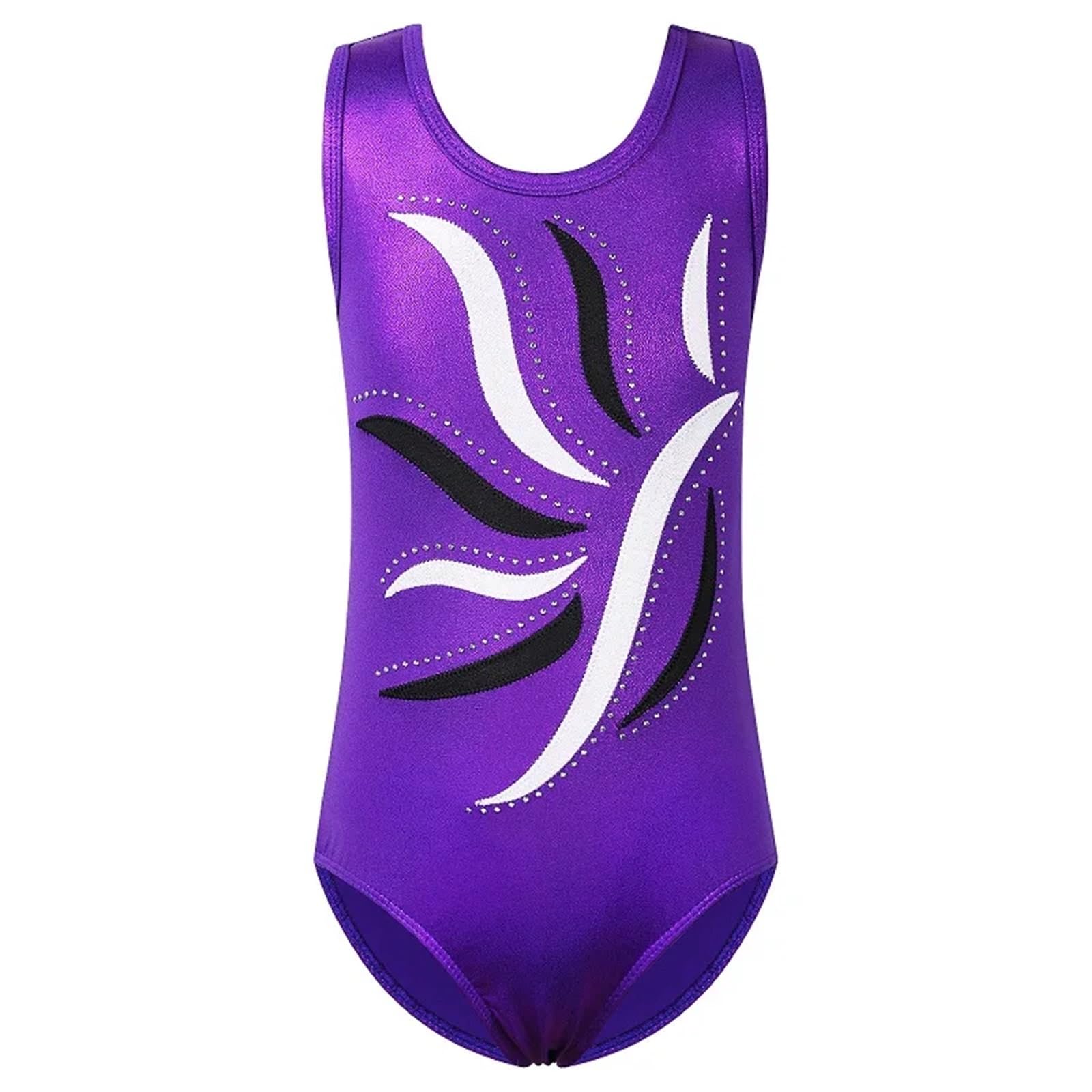 Mädchen Turnanzug Gymnastikanzug for Mädchen Ärmelloser Body Schwarz Performance Kleidung Diamant Praxis Outfit Ballettanzug(Color2,12A)