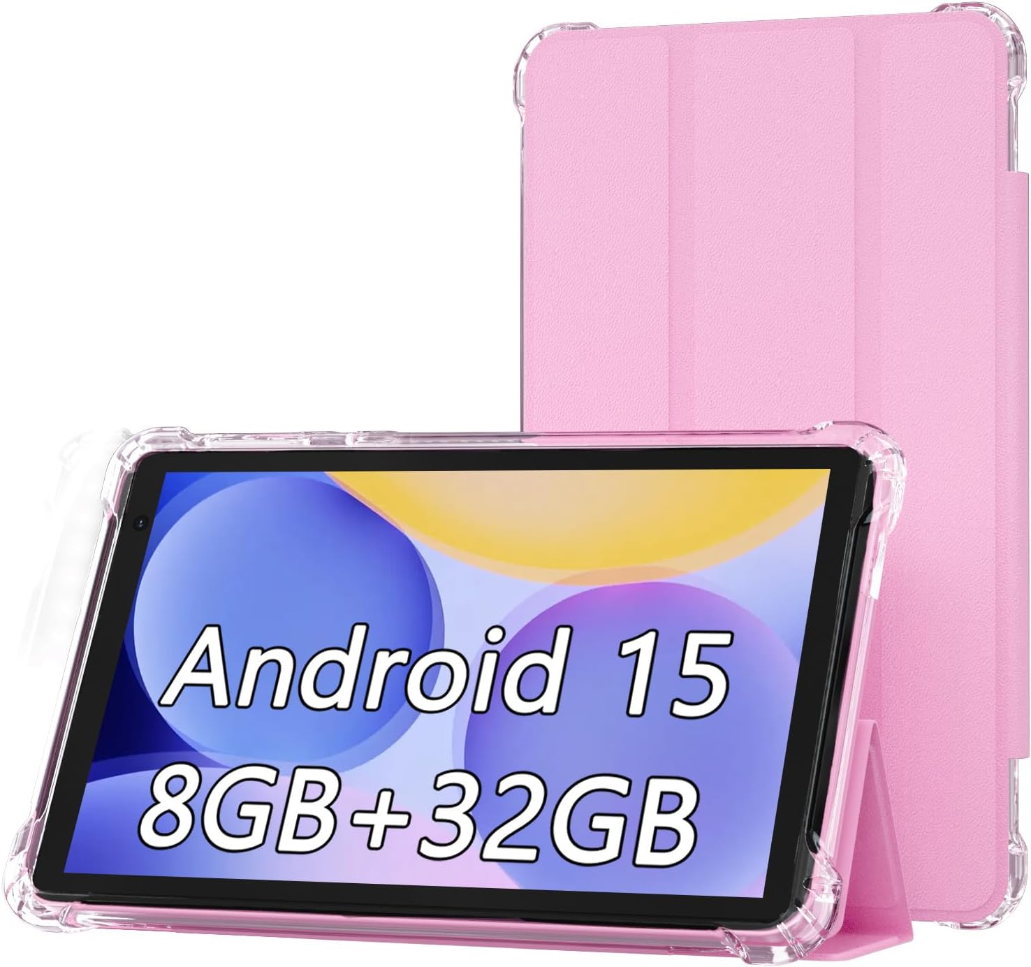 BYANDBY Tablet 7 inch Android 15.0 Tablet, 8GB+32GB ROM （1TB Expand）, Quad-Core, WiFi, GMS, Dual Camera, Educational, Games(Pink