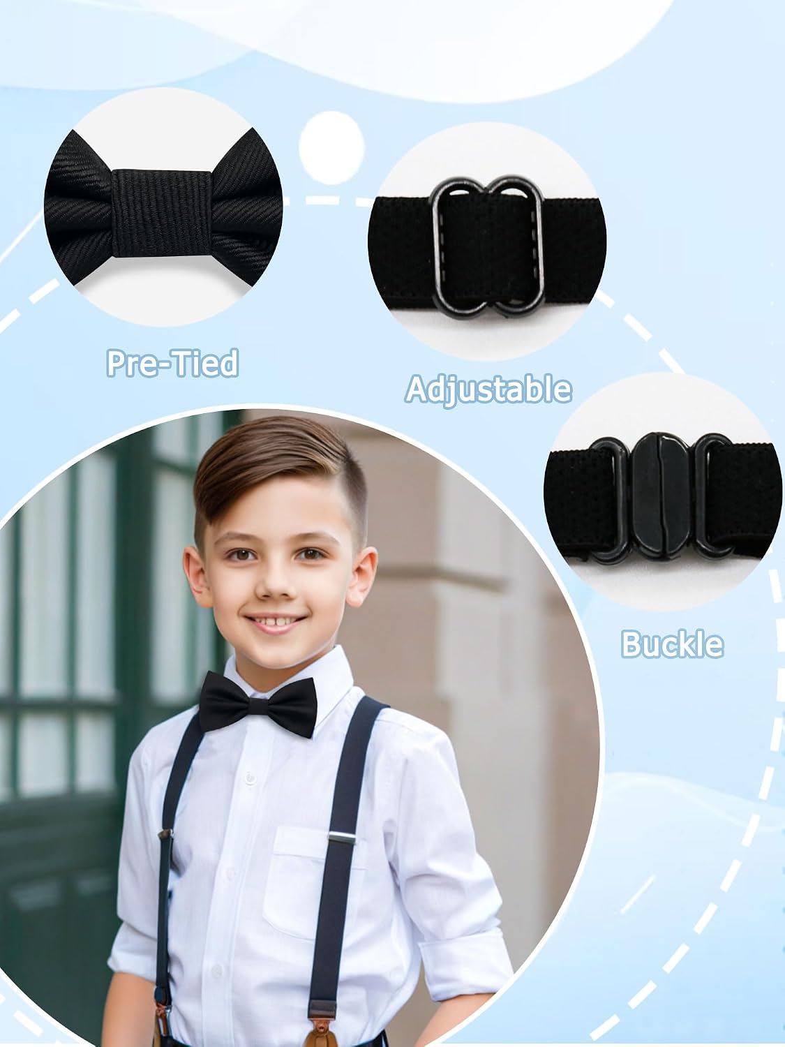 Mantieqingway Bow Ties for Boys Solid Color Kids Bow Tie Pre Tied Toddler Bow Tie for Wedding Graduation