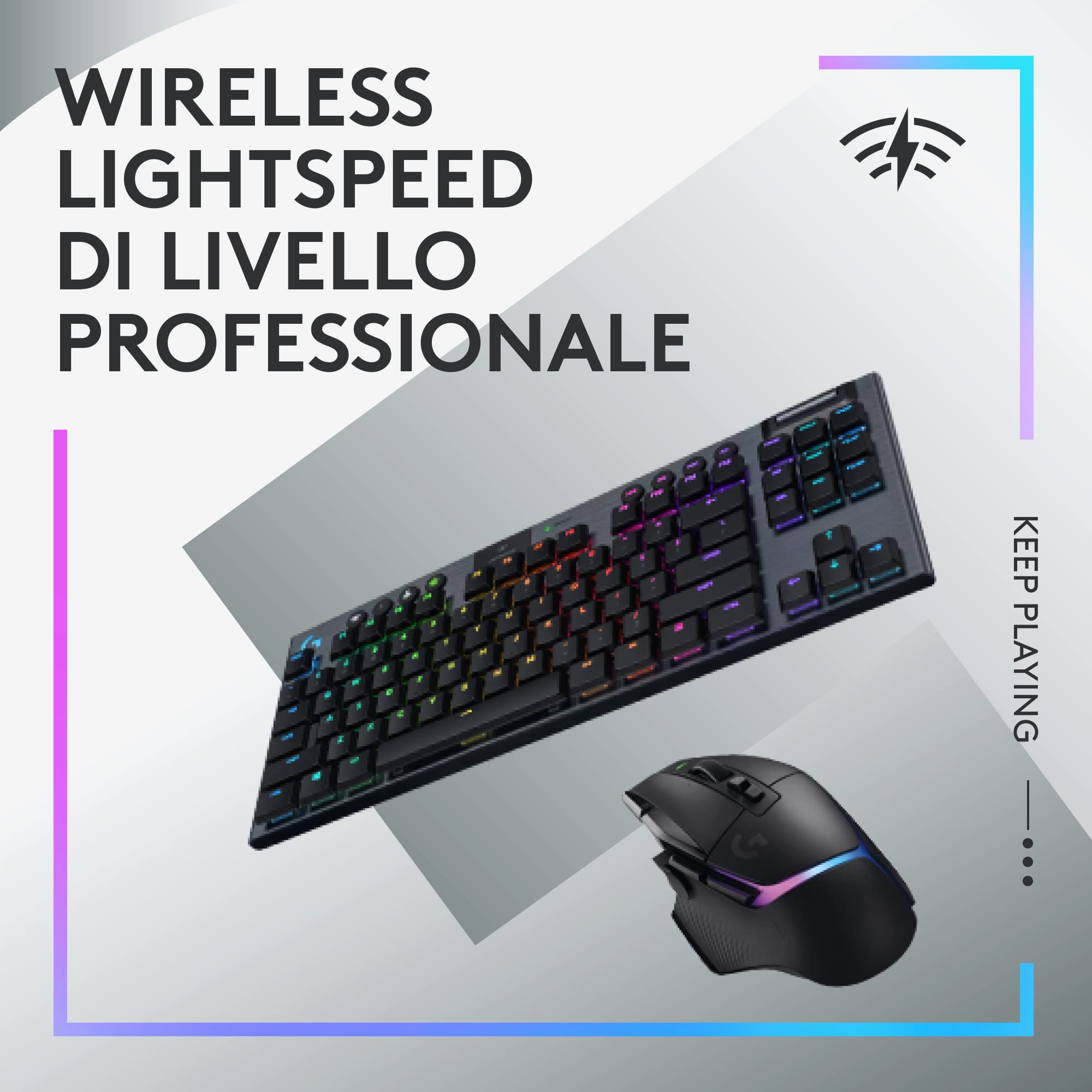 Logitech Mouse gaming wireless G502 X LIGHTSPEED + tastiera gaming meccanica RGB wireless G915 TKL senza tastierino numerico LIGHTSPEED, LIGHTFORCE, HERO 25K, PC/Windows/macOS - Nero