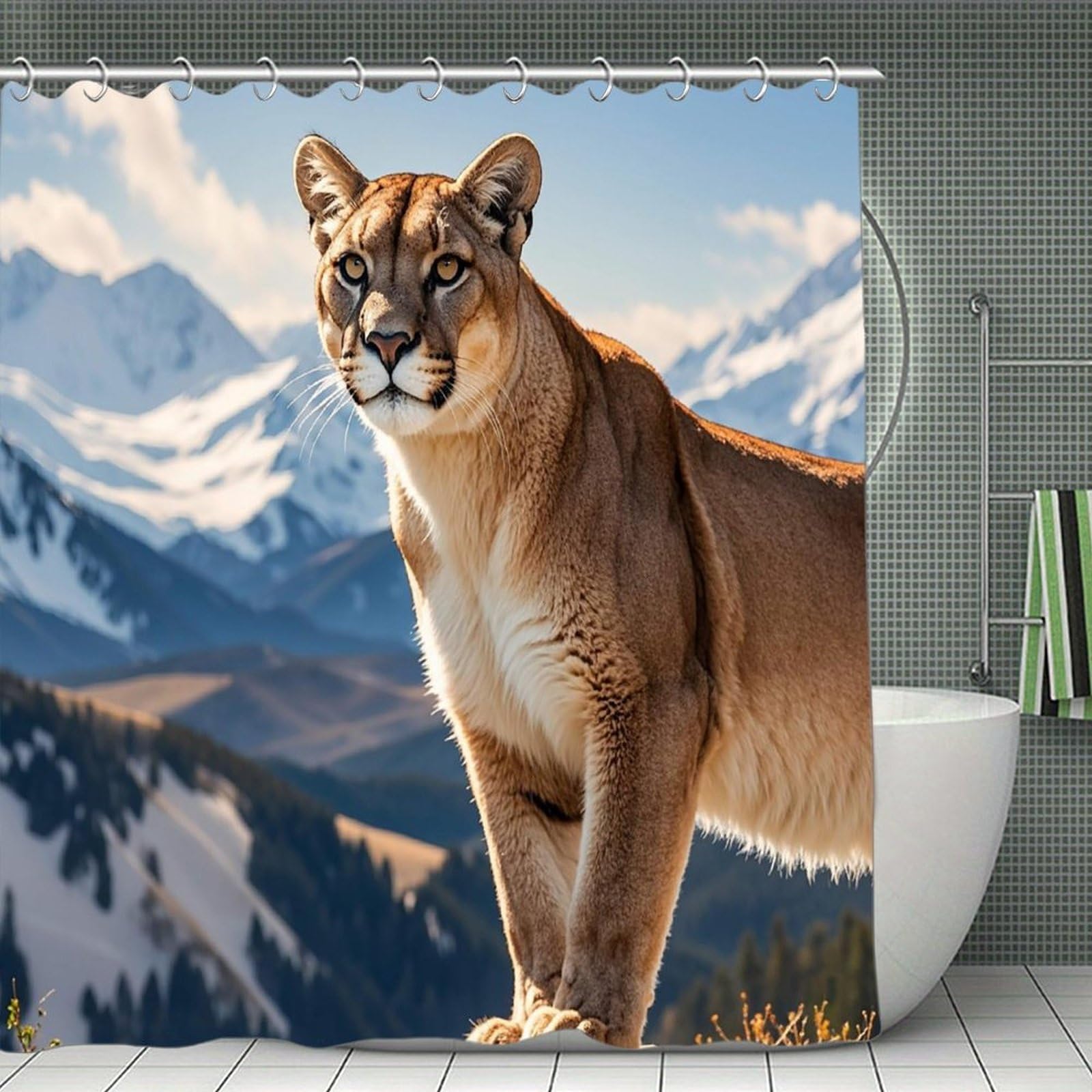 FekiLoot Panther & Mountain Lion Shower Curtain Minimalist Aesthetic Bath Curtain with Hooks Simple Water Resistant Bathroom Shower Curtains Cute Blackout Privacy Curtains Cloth Curtain