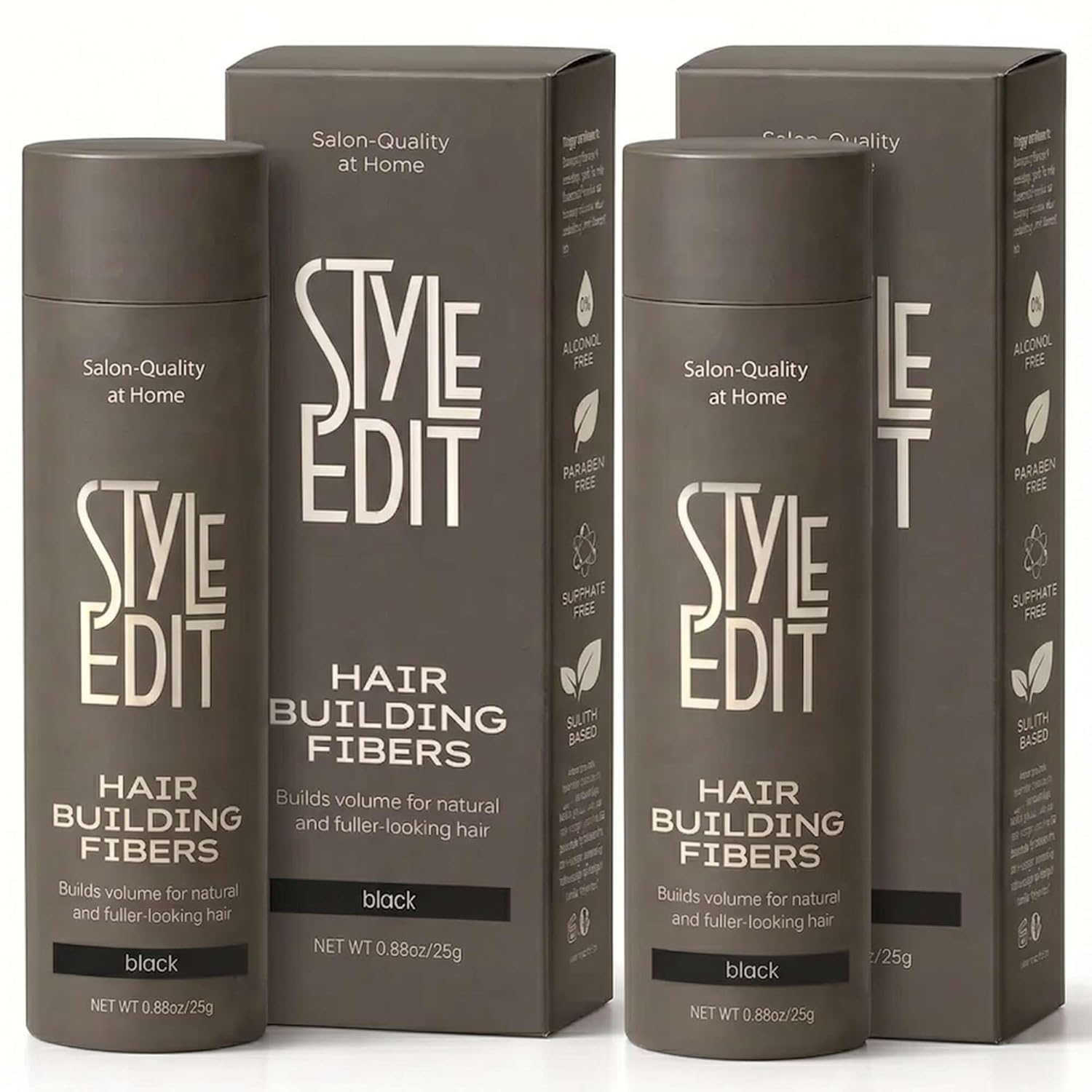 Style Edit Hair Building Fibers for Thinning Hair | Conceals Receding Hairlines, Fine Hair & Bald Spots for Fuller looking hair, 100% Plant-Based Thickening Powder for Men & Women, Black 0.88oz