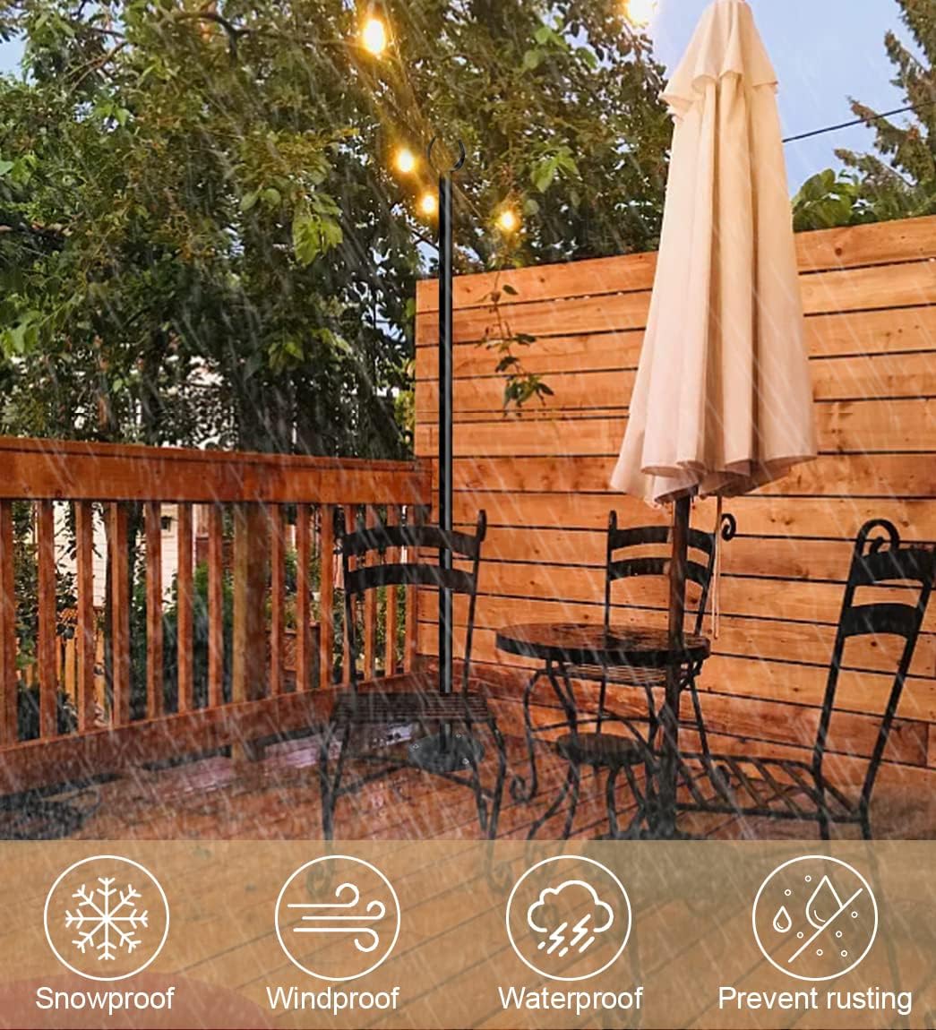 10ft String Light Poles for Outdoors, Outside Light Poles with 5-Prong Base, Suit for Garden, Backyard, Patio, Outdoor Lighting, Matte Black, 2 Packs