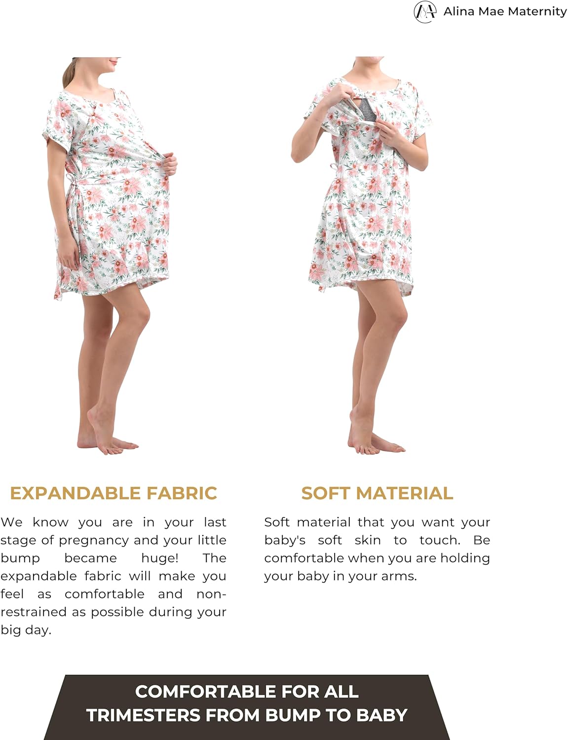Labor and Delivery Gown for Hospital With Pockets Open Back Nursing Pajamas for Women Breastfeeding Maternity Nightgown