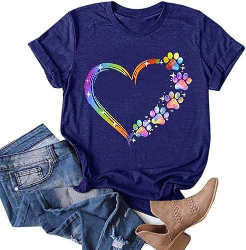 Miniatura 5 de ZunFeo Camisetas divertidas de verano para mujer, de manga corta, con estampado de corazón, ajuste holgado, cuello redondo, túnica de longitud