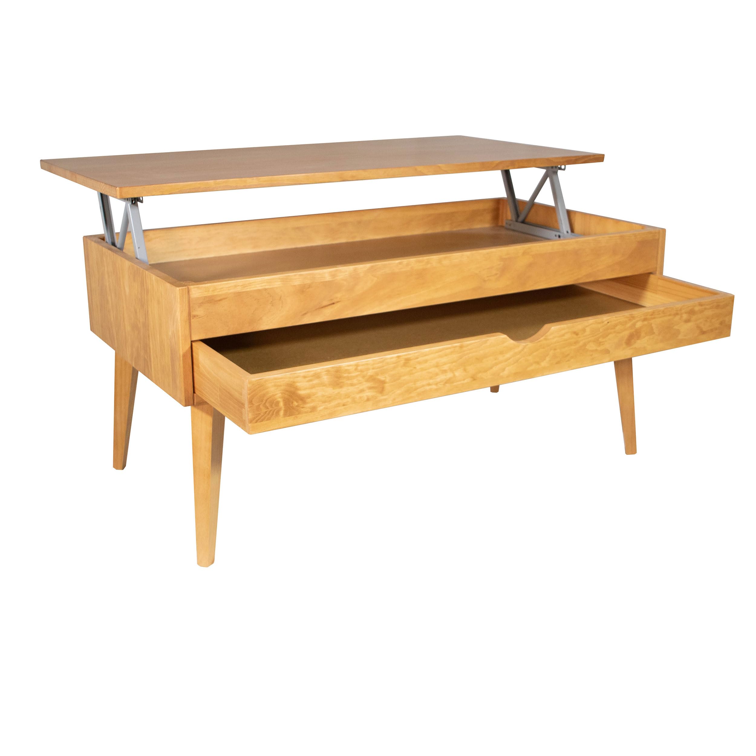 LoMasCasa - Mesa de Salon de Centro Colección Sonka Elevable con Cajón Deslizante de Madera Natural Maciza Disponible en Color Madera de Cerezo con Pata Conica - 100x50x48 cm